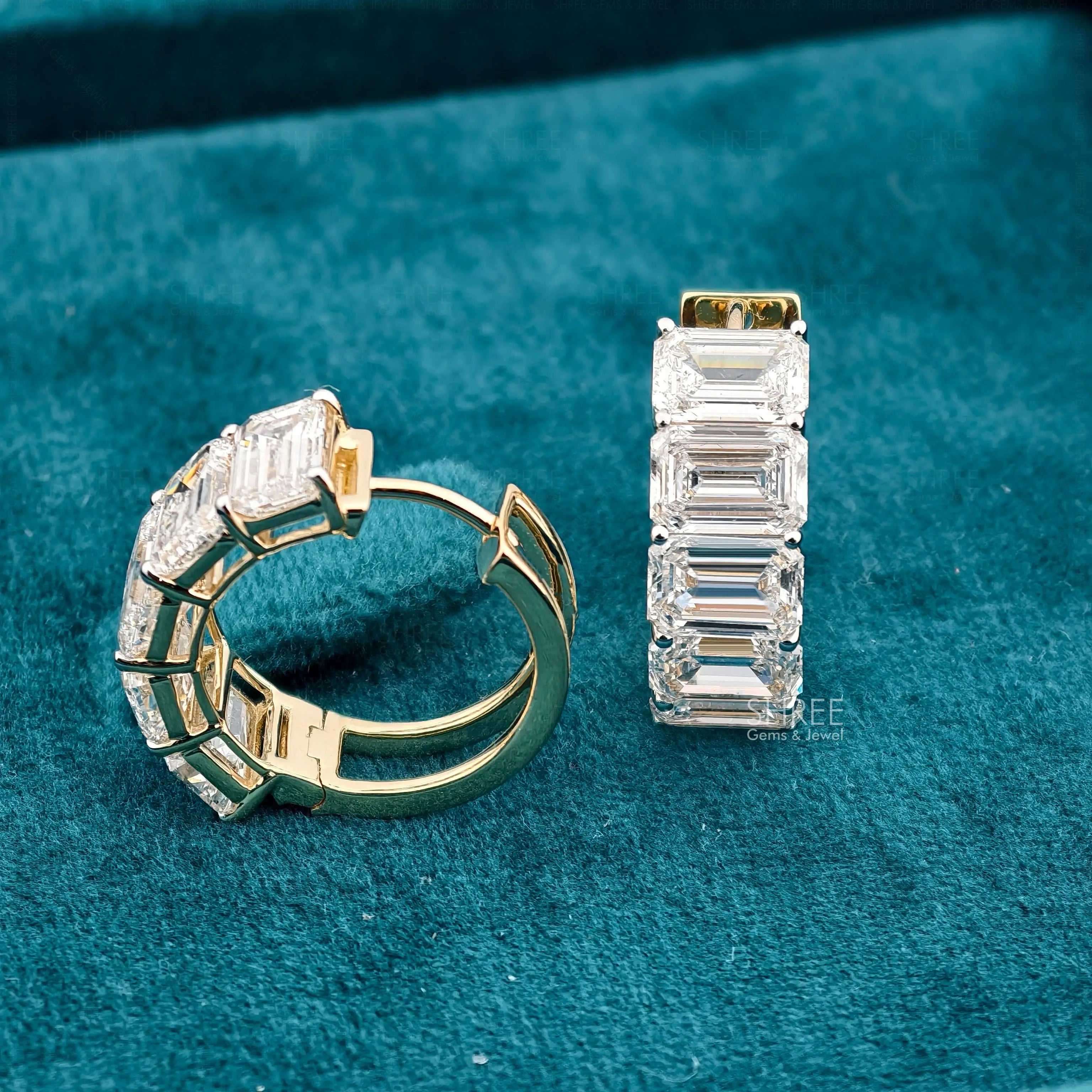 front and back view of women's hoop diamond earrings
