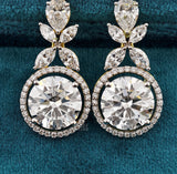 Front View Of 10 Ct Round Cut Lab Grown Diamond Halo Drop Earrings