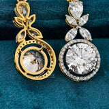 Close up View of 10 Ct Round Cut Lab Grown Diamond Halo Drop Earrings