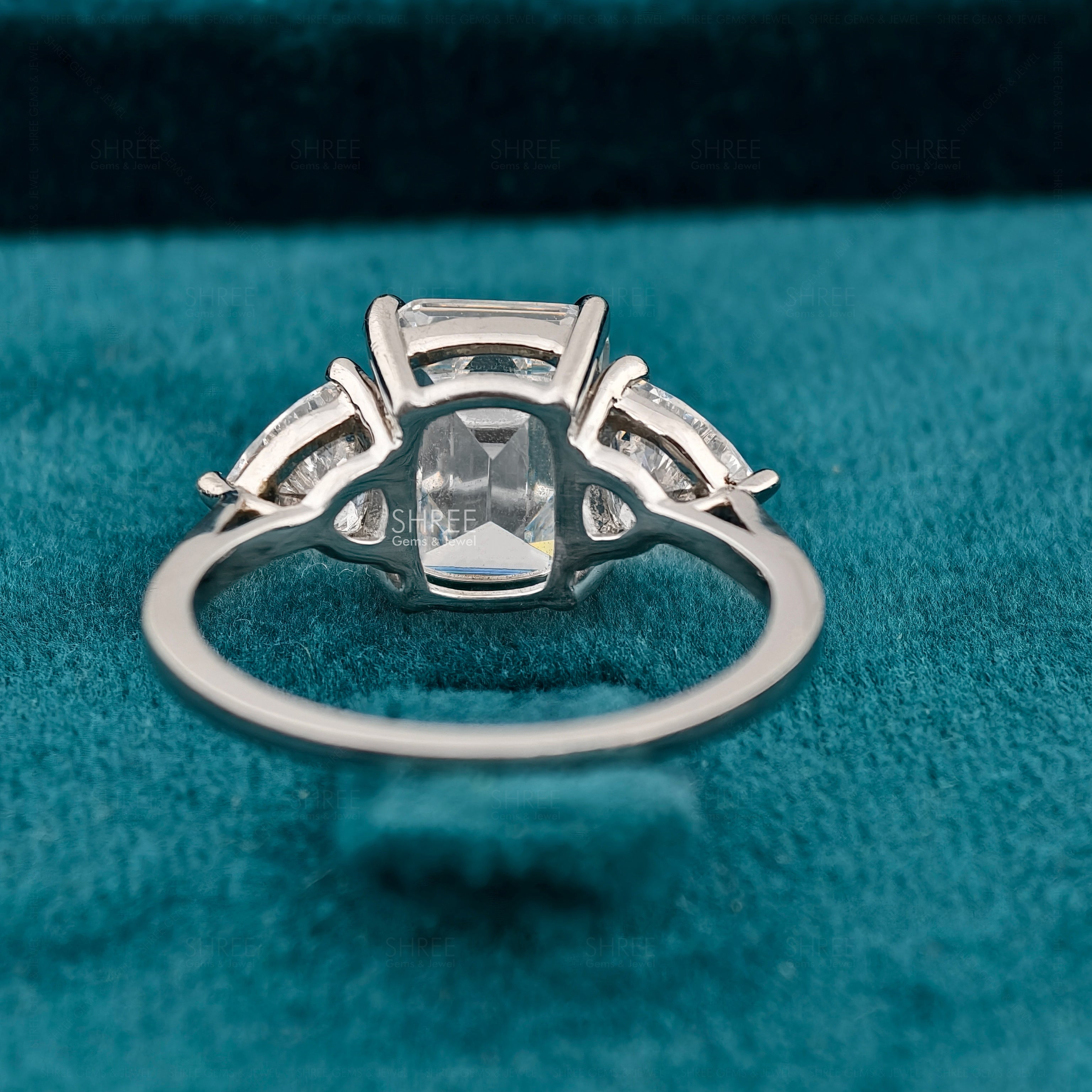 Emerald Cut Lab Diamond 3 Stone Modern Engagement Ring