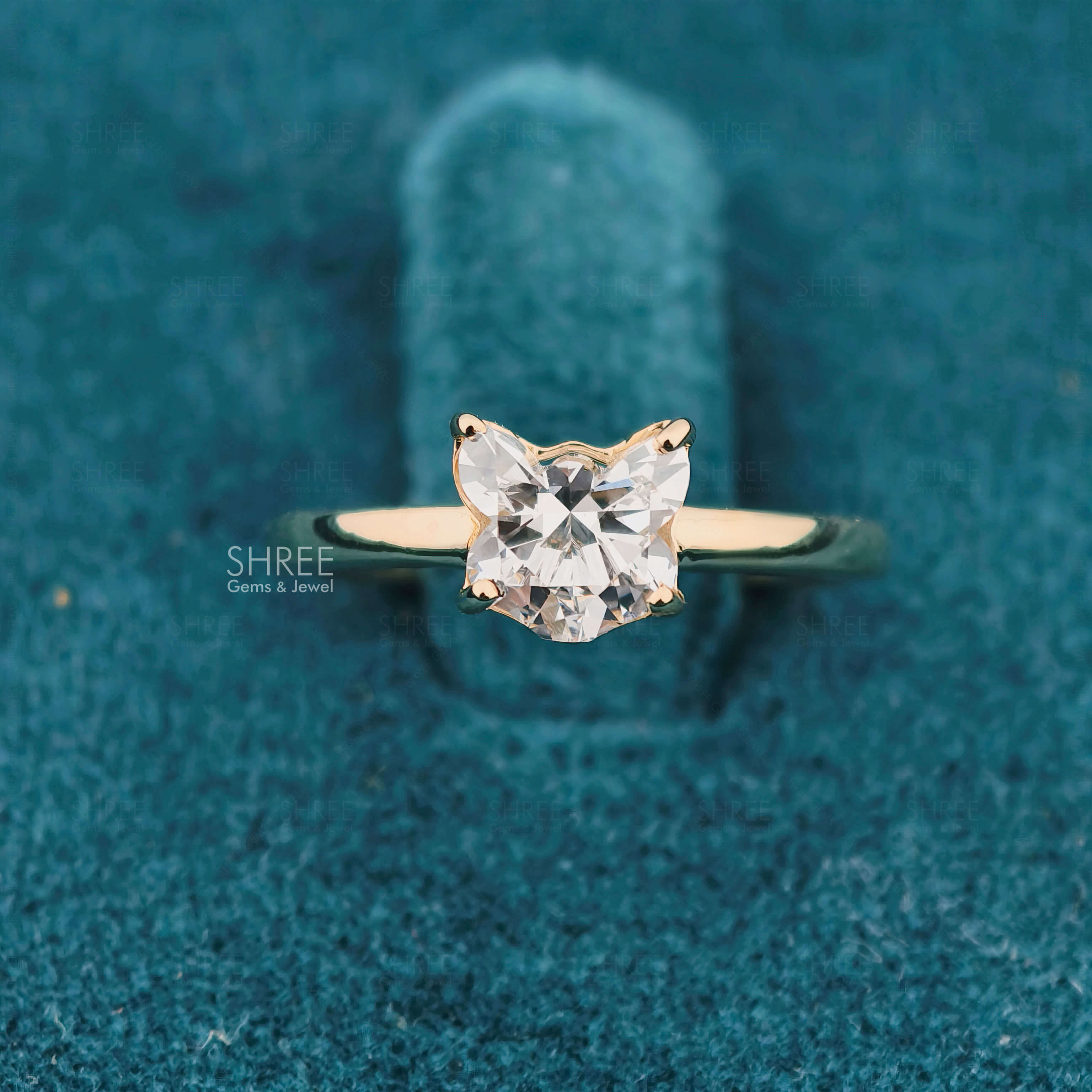 Front View of 1 Carat Fancy Solitaire Cat Diamond Ring