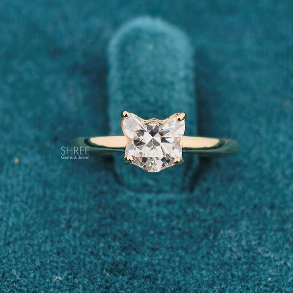 Front View of 1 Carat Fancy Solitaire Cat Diamond Ring