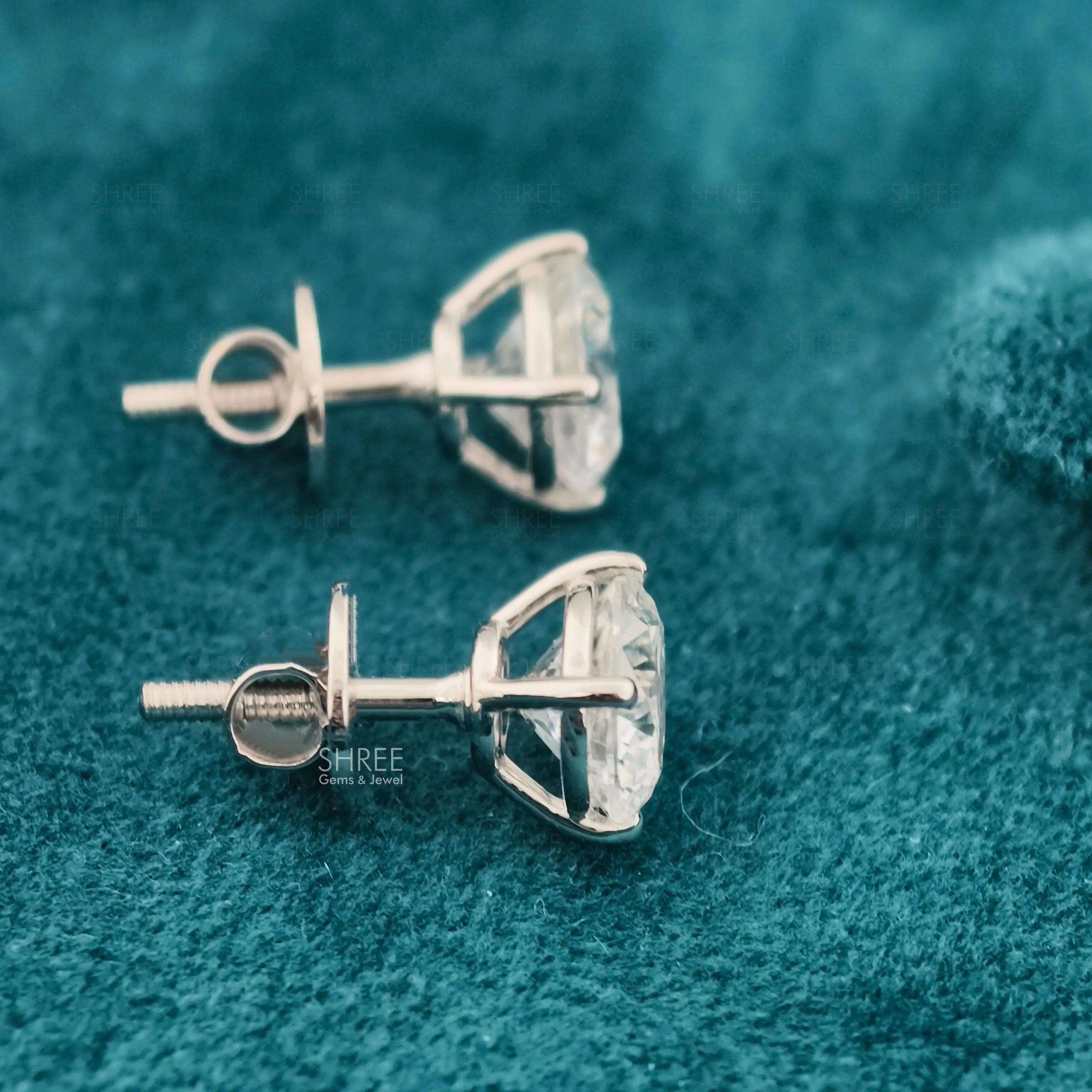 Angled Side Close-Up of Diamond Stud Earrings for Women