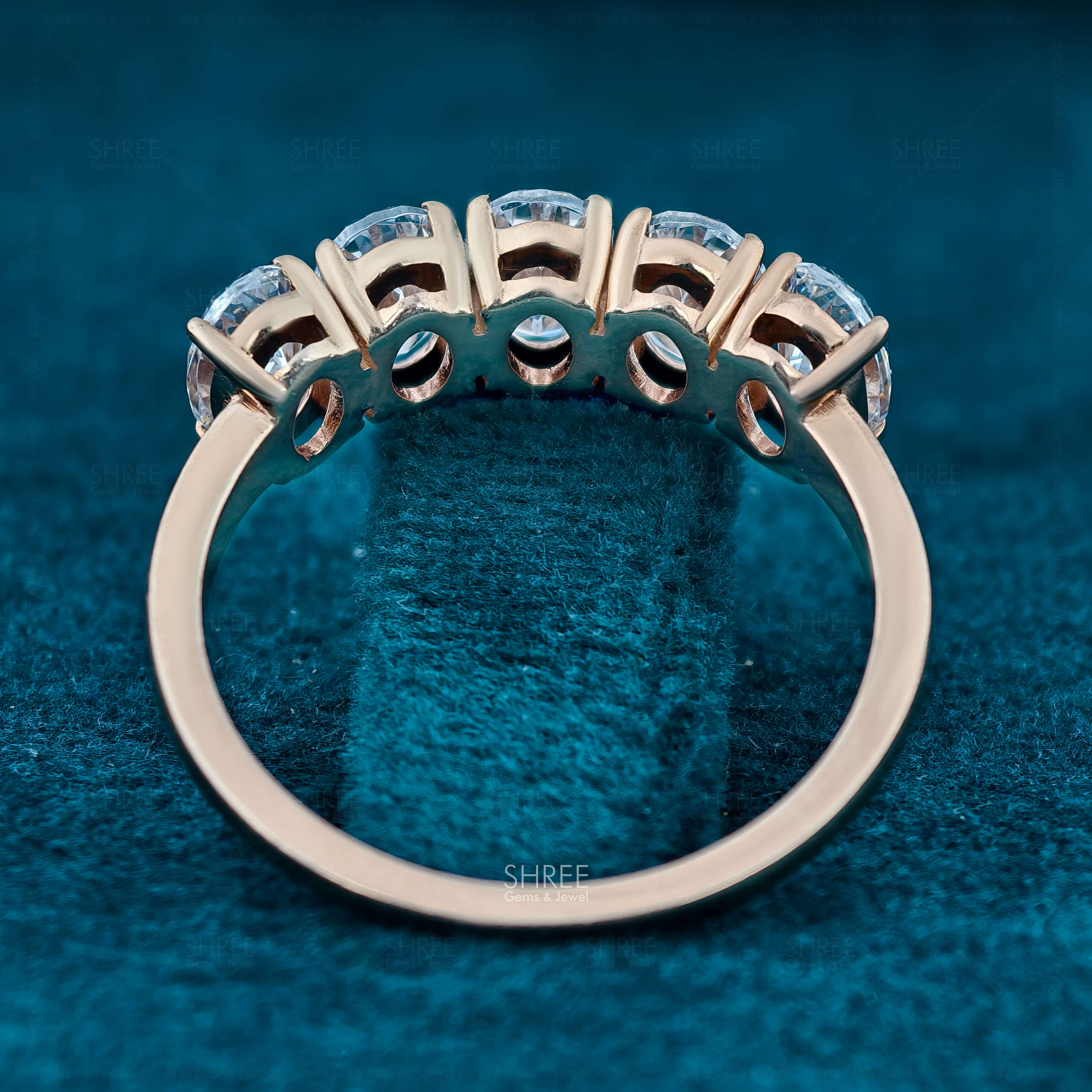 Back side view of 1.5 Carat Oval Cut 5 Stone Lab Diamond Half Eternity Ring