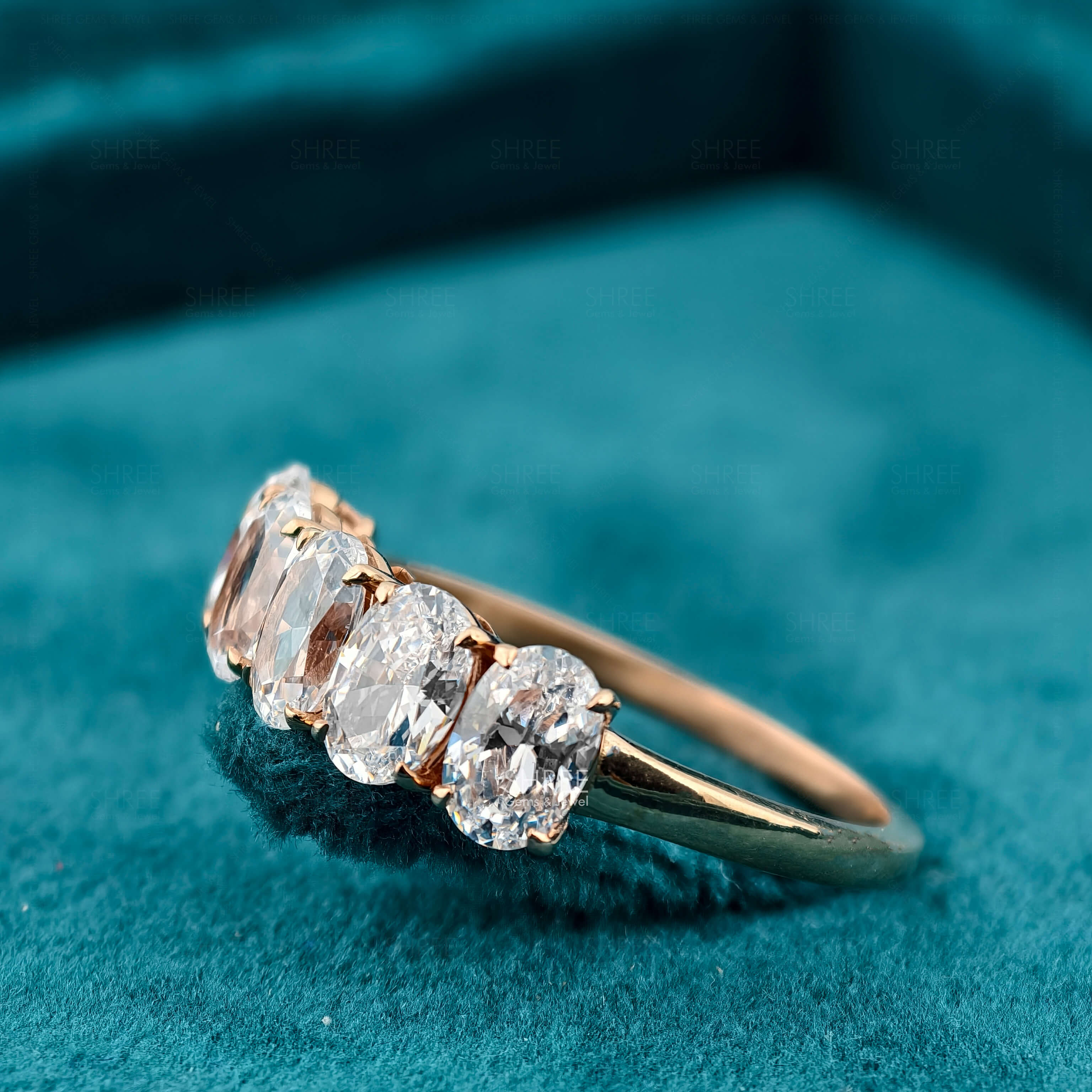 Side View of 1.5 Carat Oval Cut 5 Stone Lab Diamond Half Eternity Ring