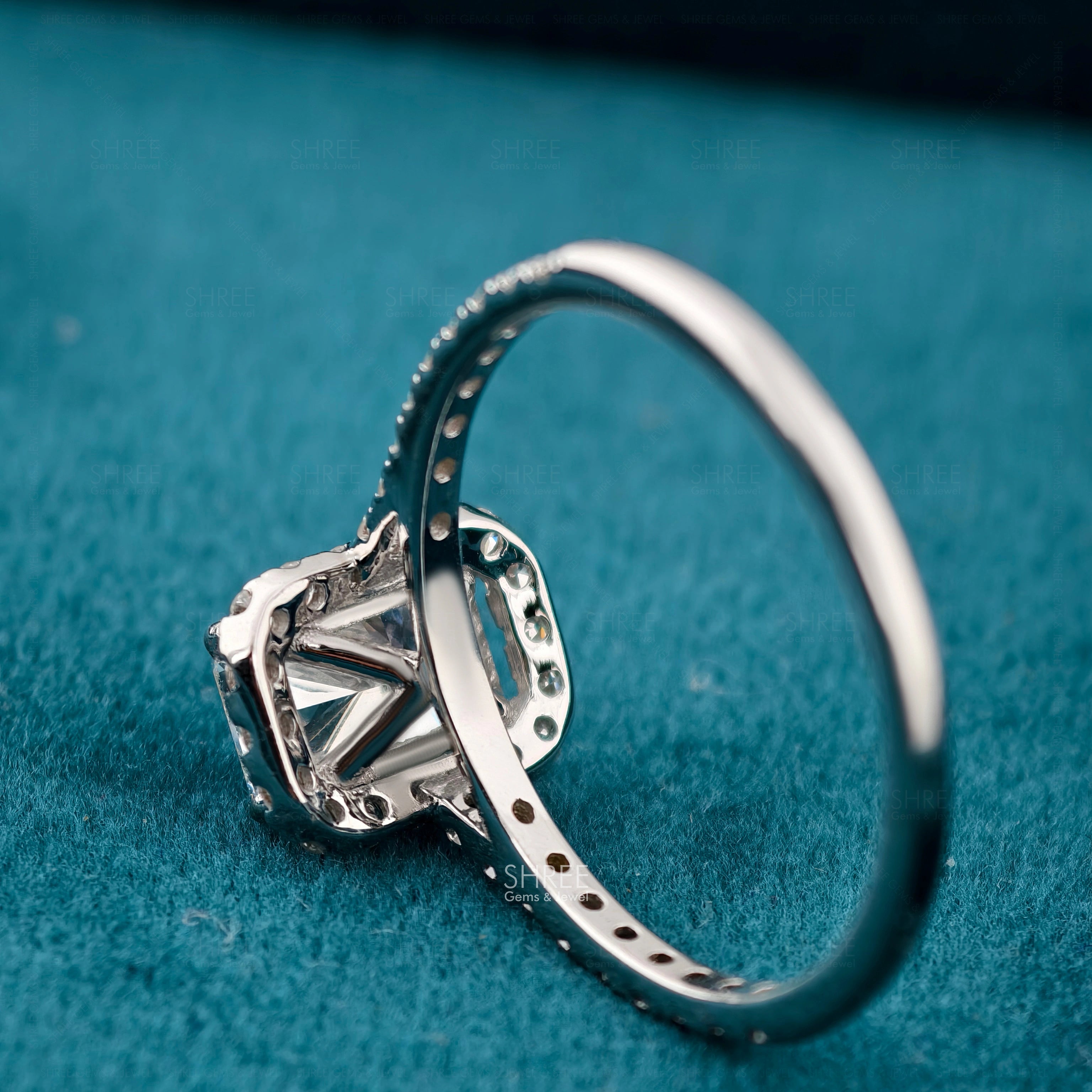 Gallery view of 1 Carat Radiant Diamond Halo Engagement Ring with Accent