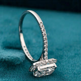 Sideband view of 1 Carat Radiant Dainty Halo Ring for Engagement