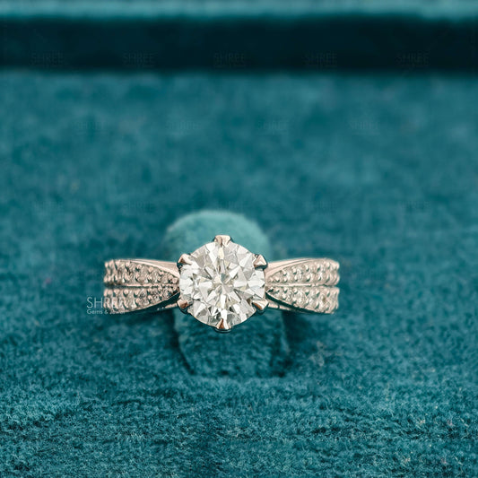 Front View of 1 Carat Round Brilliant Lab Grown Diamond Ring with Side Accents