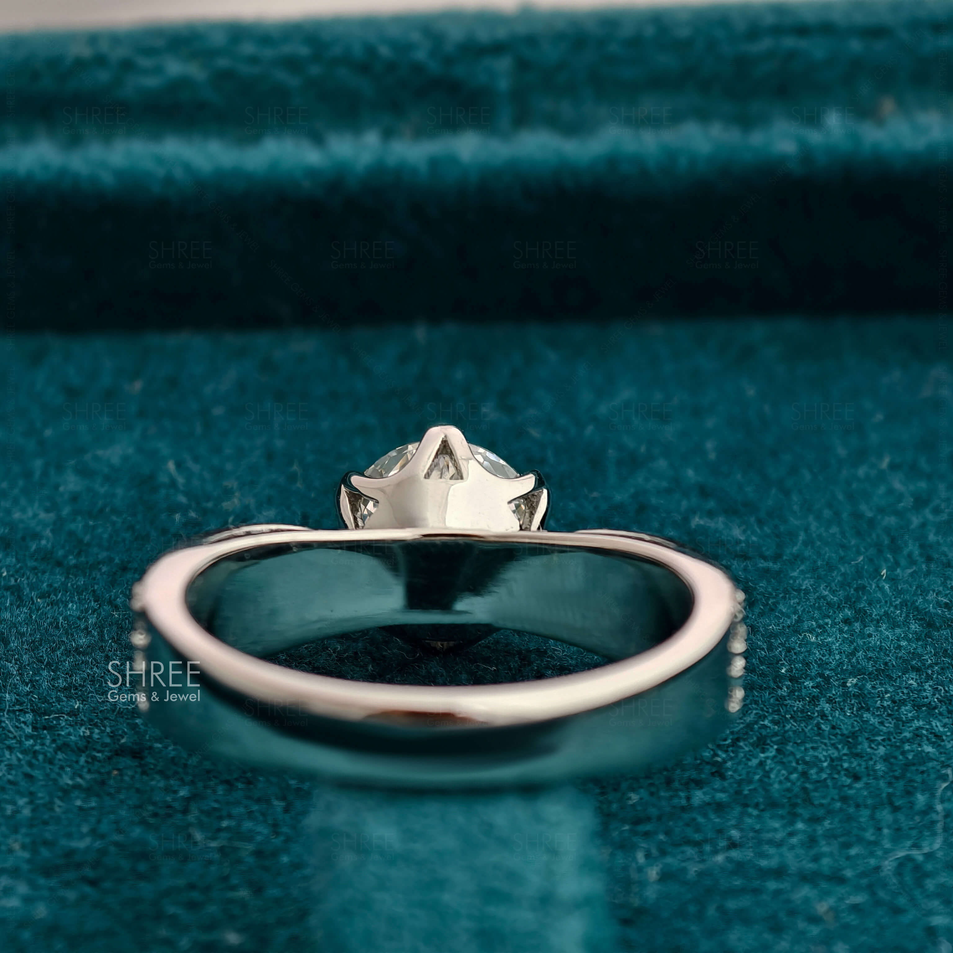 Back Side View of 1 Carat Round Brilliant Lab Grown Diamond Ring with Side Accents