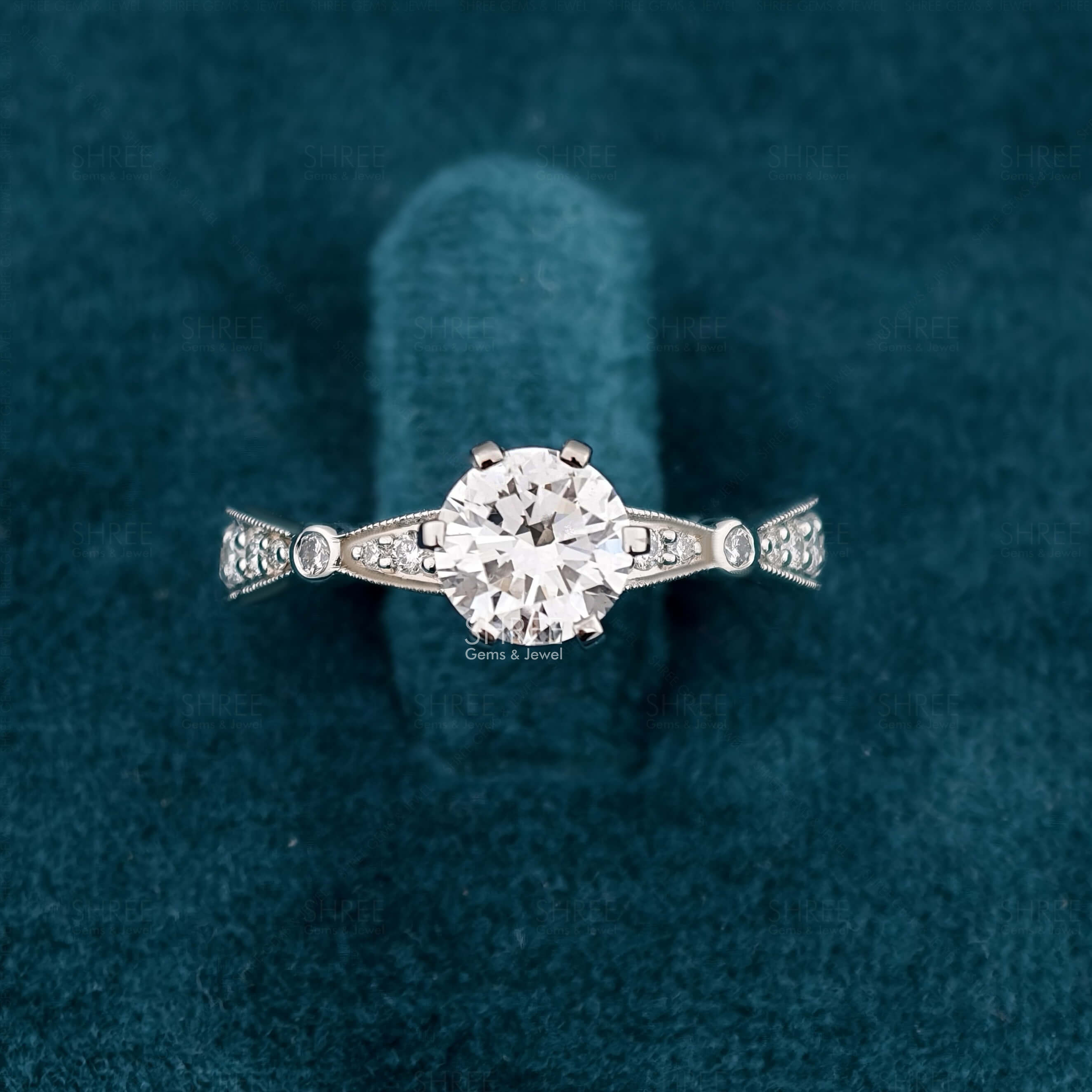 Front View of  Carat Vintage Milgrain Lab Diamond Ring For Her