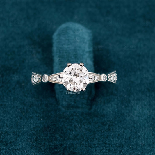 Front View of  Carat Vintage Milgrain Lab Diamond Ring For Her