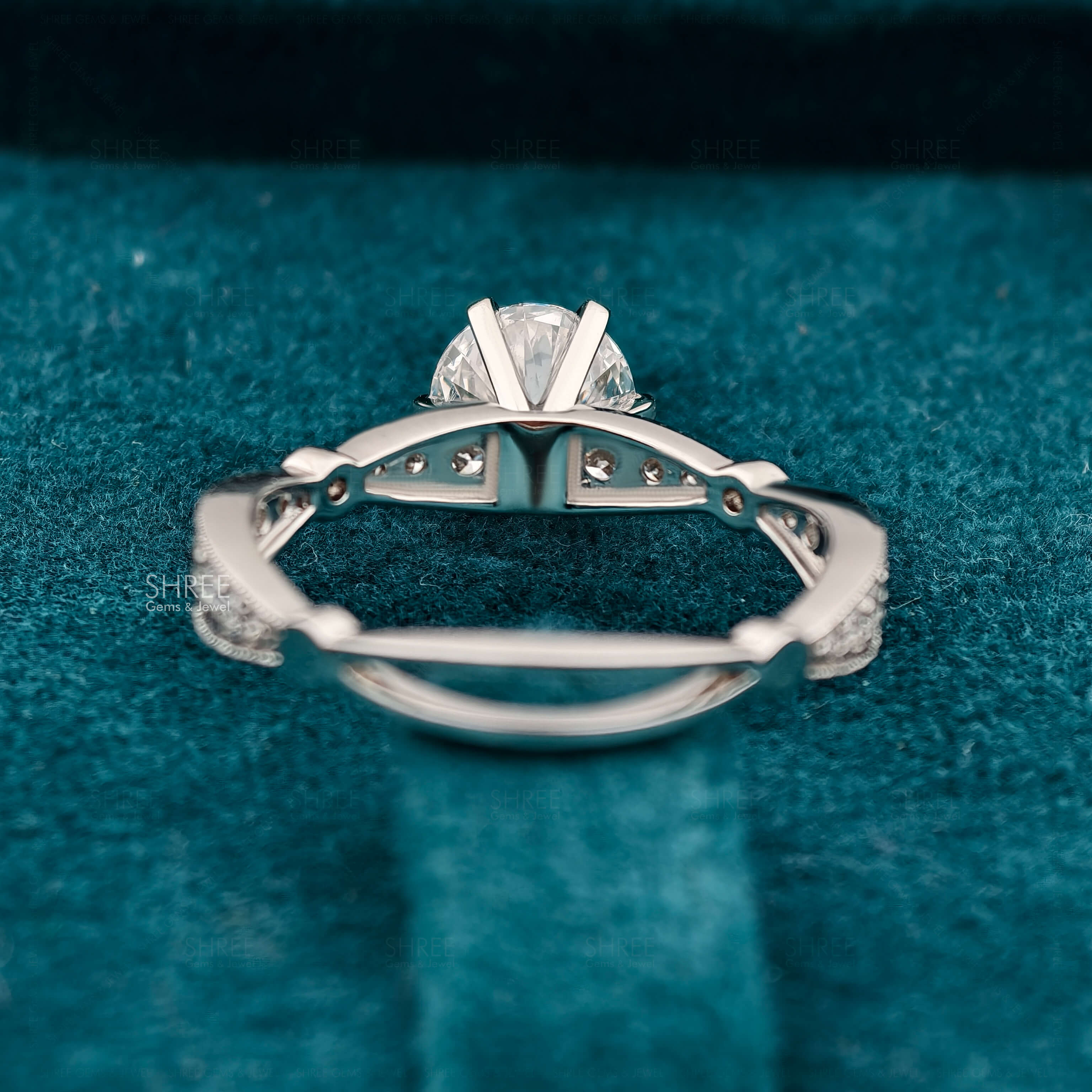 Back Side View of 1 Carat Vintage Milgrain Lab Diamond Ring For Her