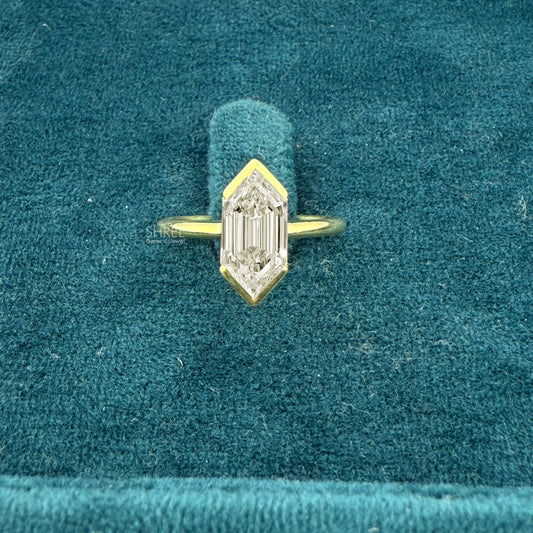 Front View of 1 Ct Elongated Hexagon Lab Diamond Engagement Ring