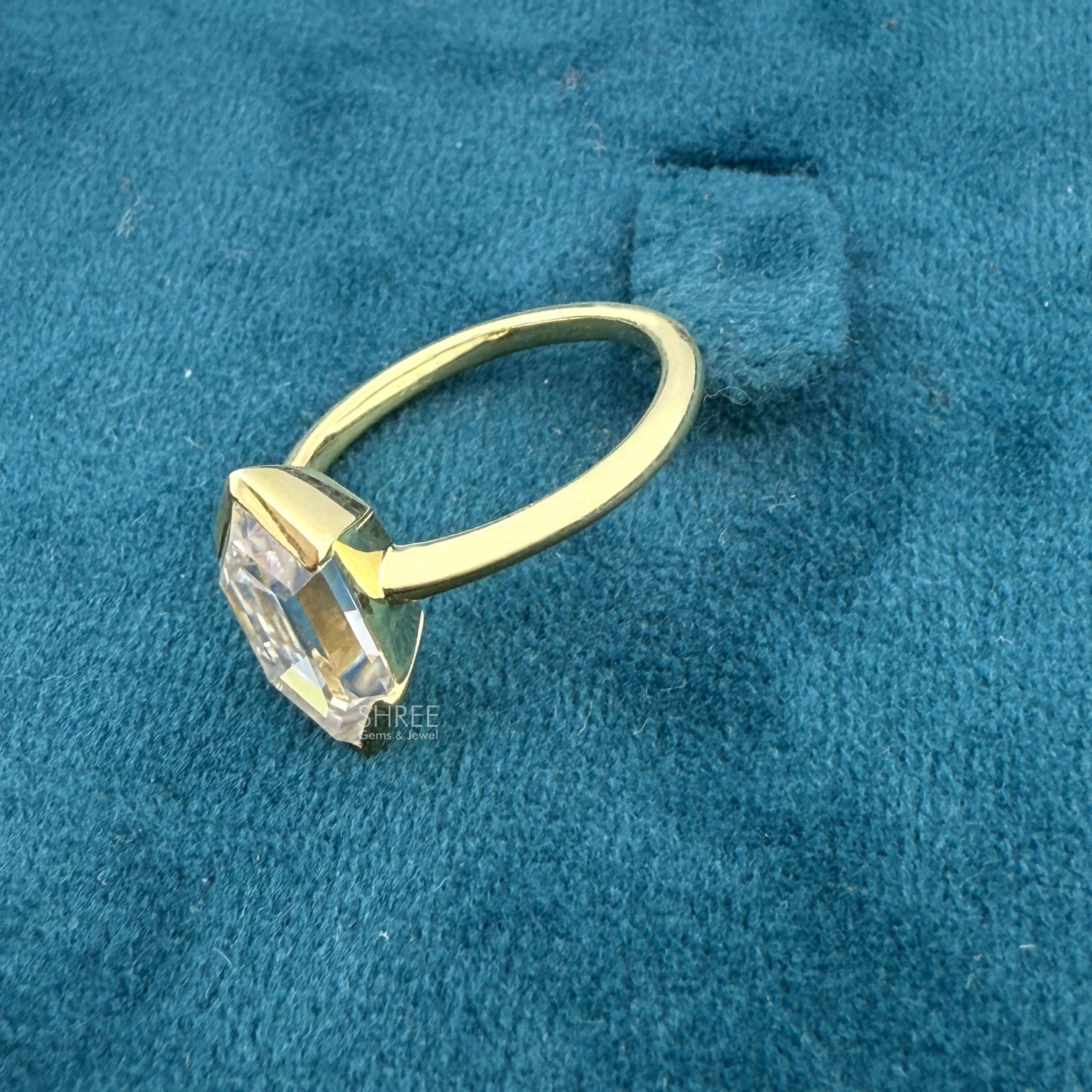 Side Band View of 1 Ct Elongated Hexagon Lab Diamond Engagement Ring
