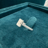 side view of lab created emerald cut diamond ring
