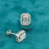front and back view of emerald diamond stud earrings​
