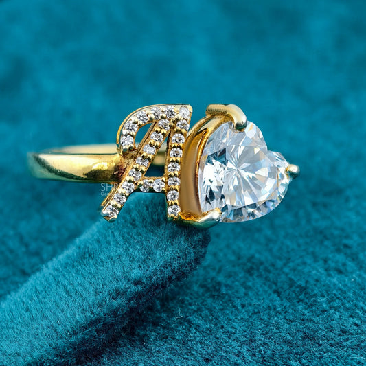 Front View of Heart Shape Lab Grown Diamond Initial a Ring