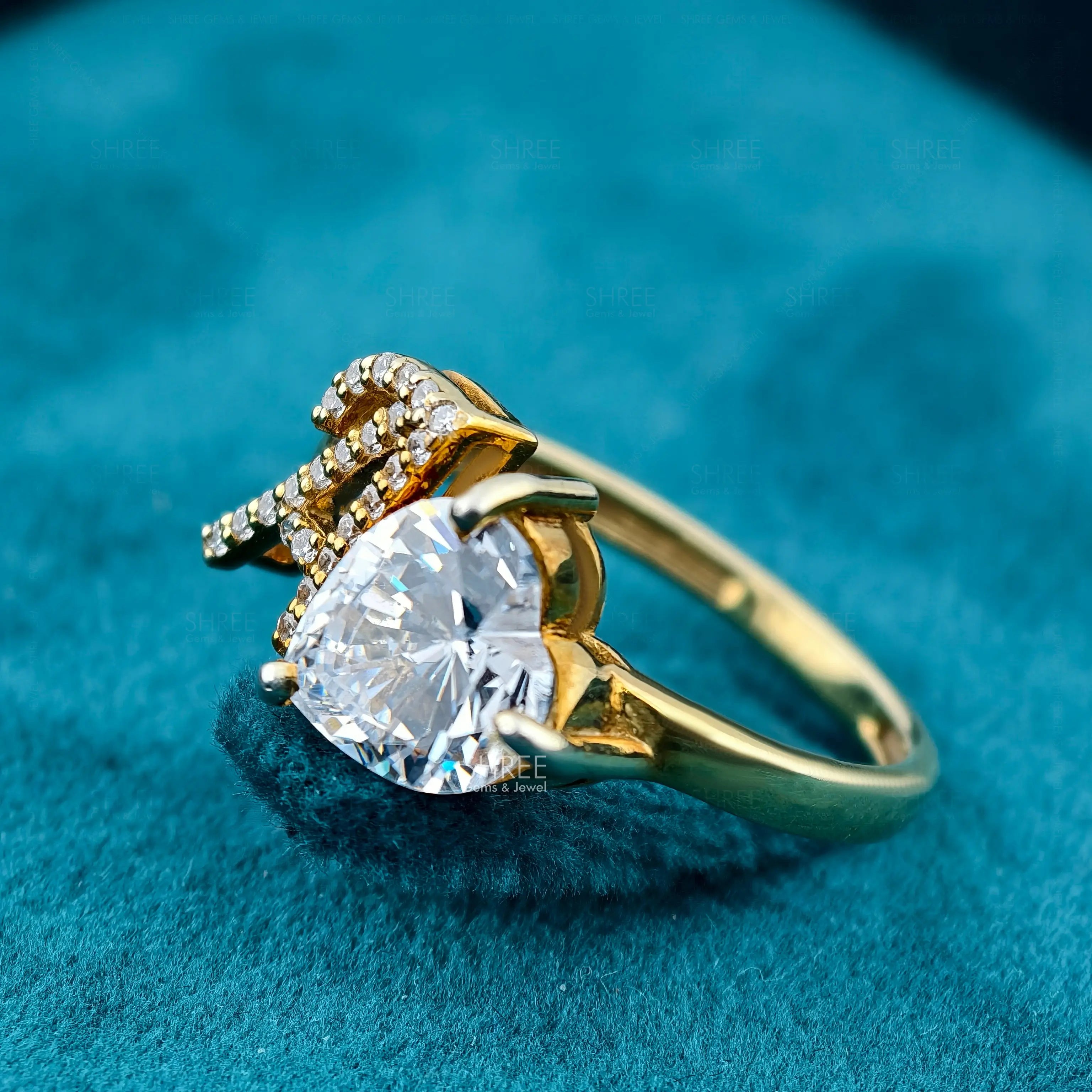 Side View Of 1 Ct Heart Shaped Lab Diamond Initial Ring