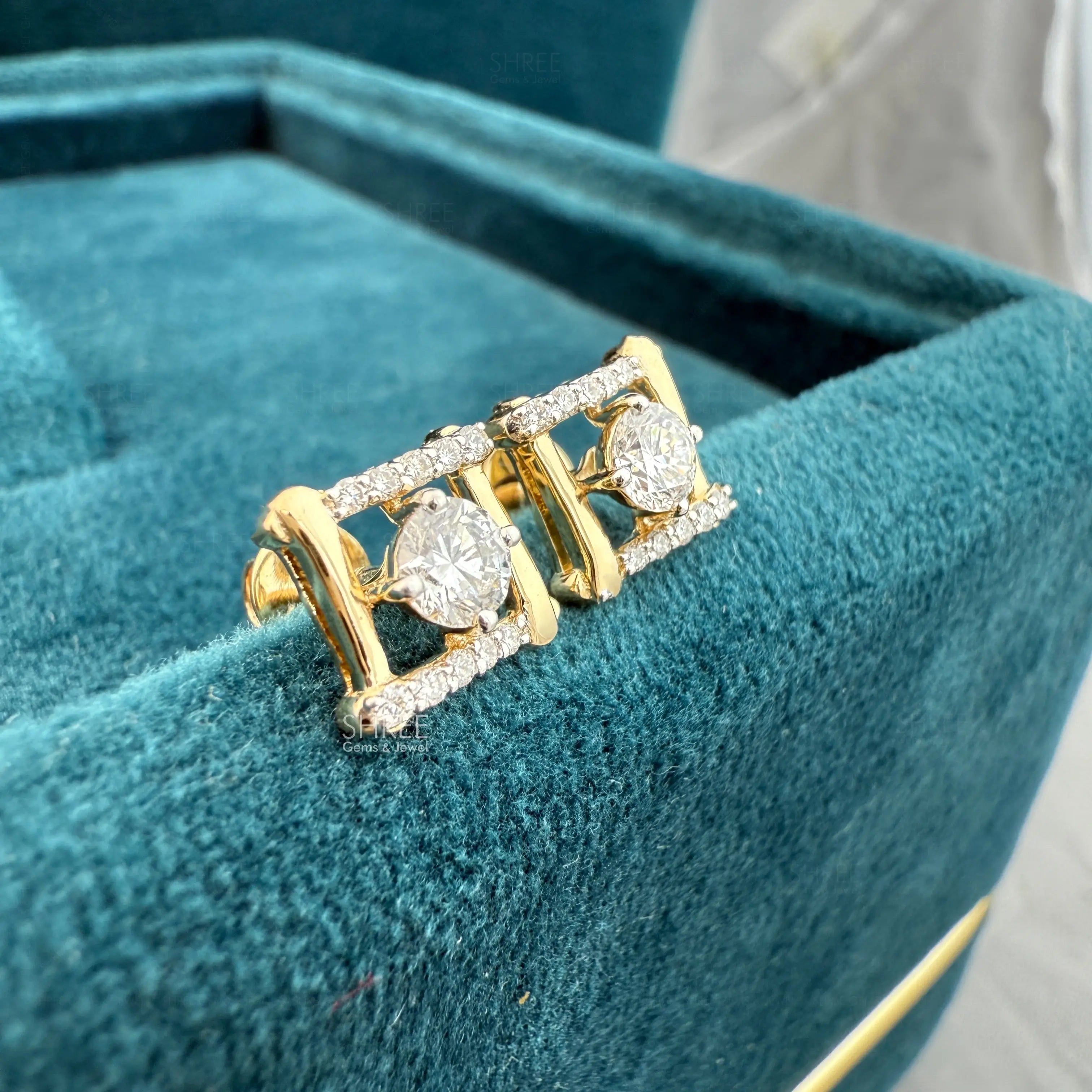 Close up Round Lab Grown Diamond Square Halo Stud Earrings