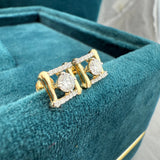 Close up Round Lab Grown Diamond Square Halo Stud Earrings