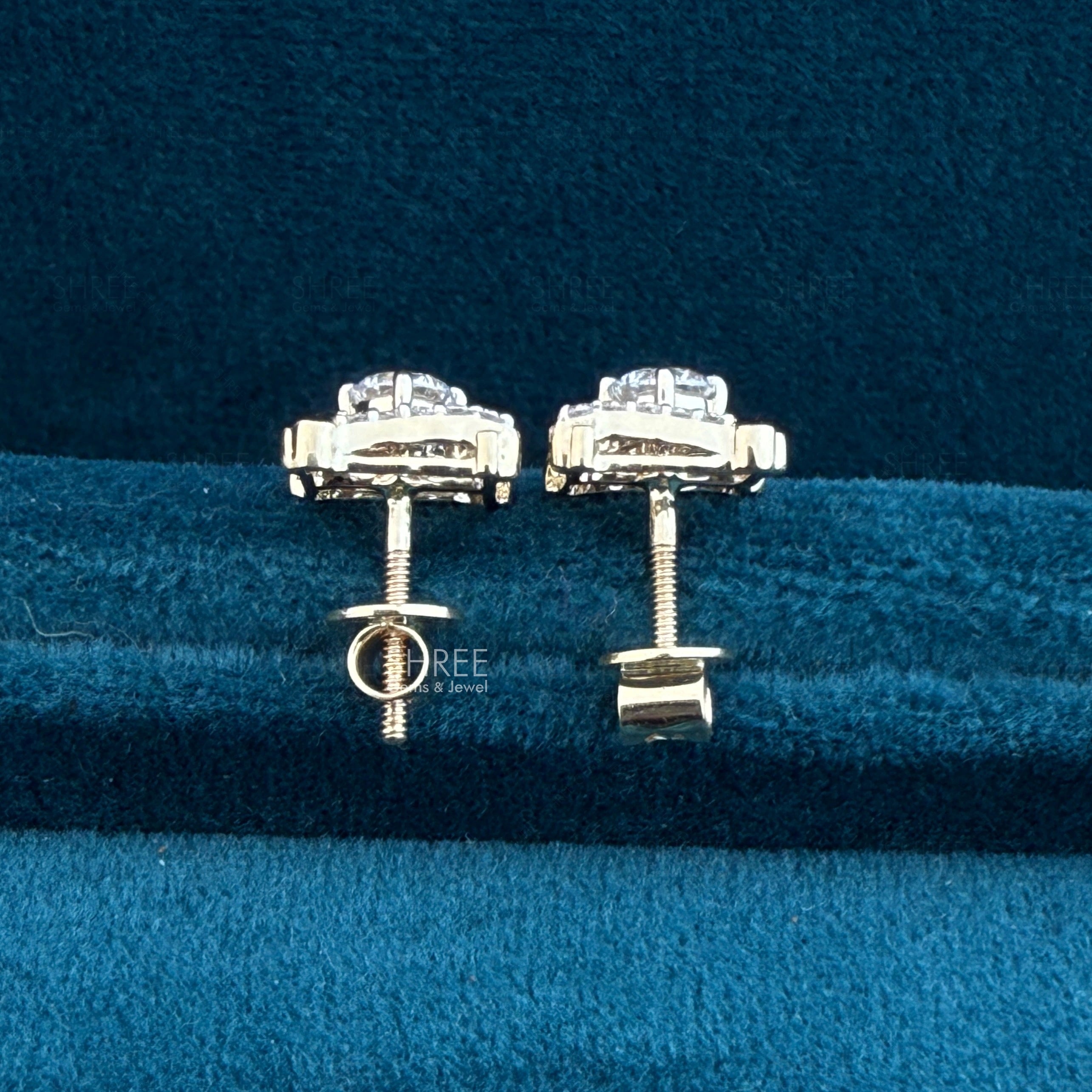 Back View of Square Frame Diamond Stud Earrings