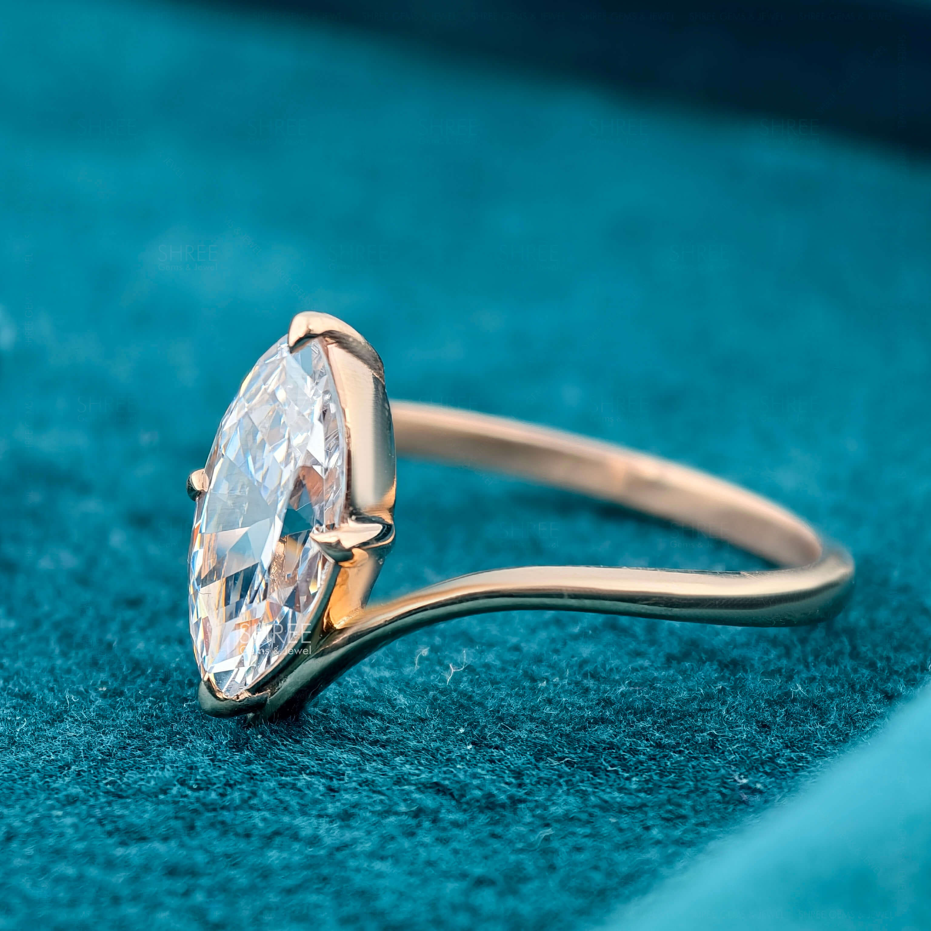 Side View of 1 Ct Marquise Cut Lab Grown Diamond V-Band Solitaire Ring