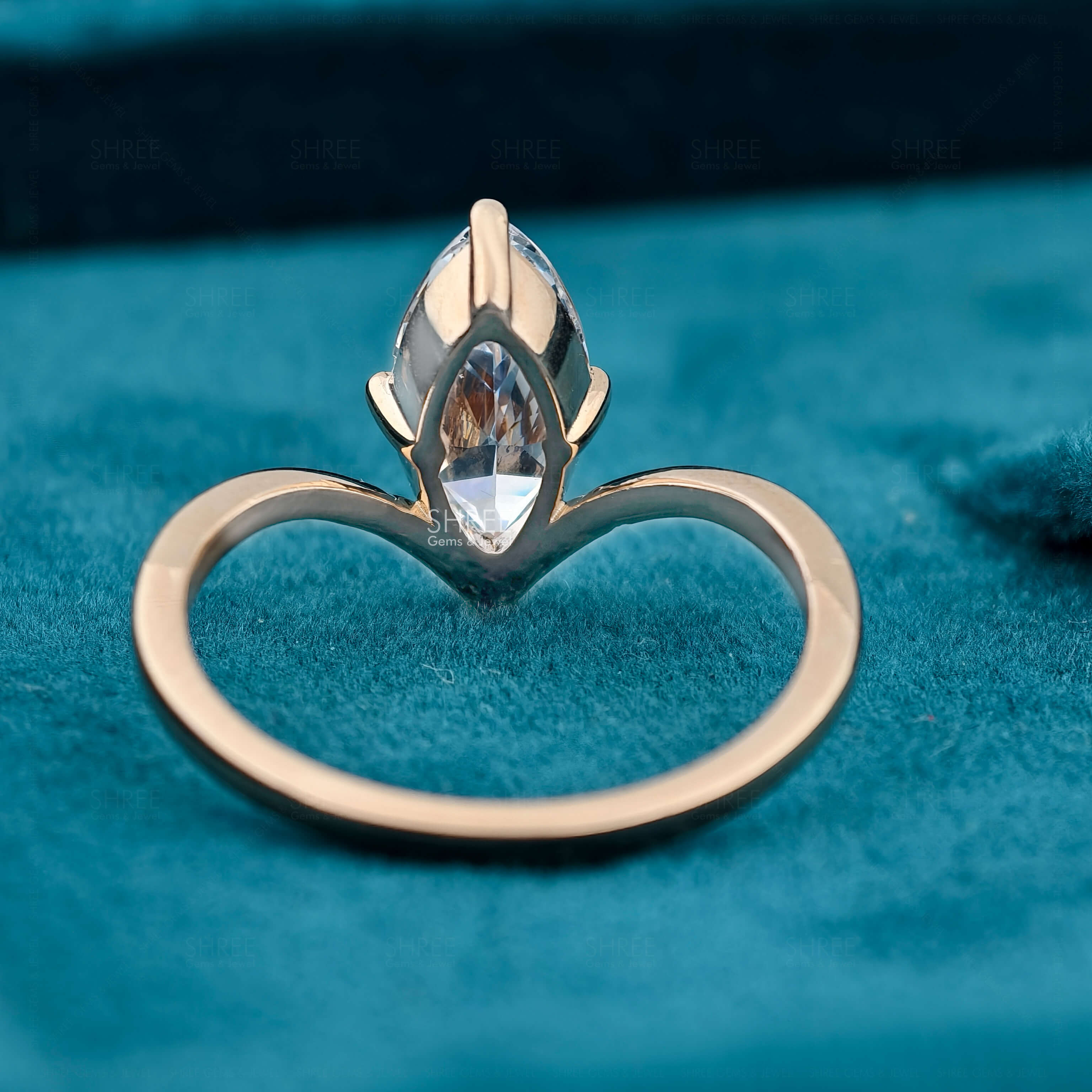 Back View of 1 Ct Marquise Cut Lab Grown Diamond V-Band Solitaire Ring