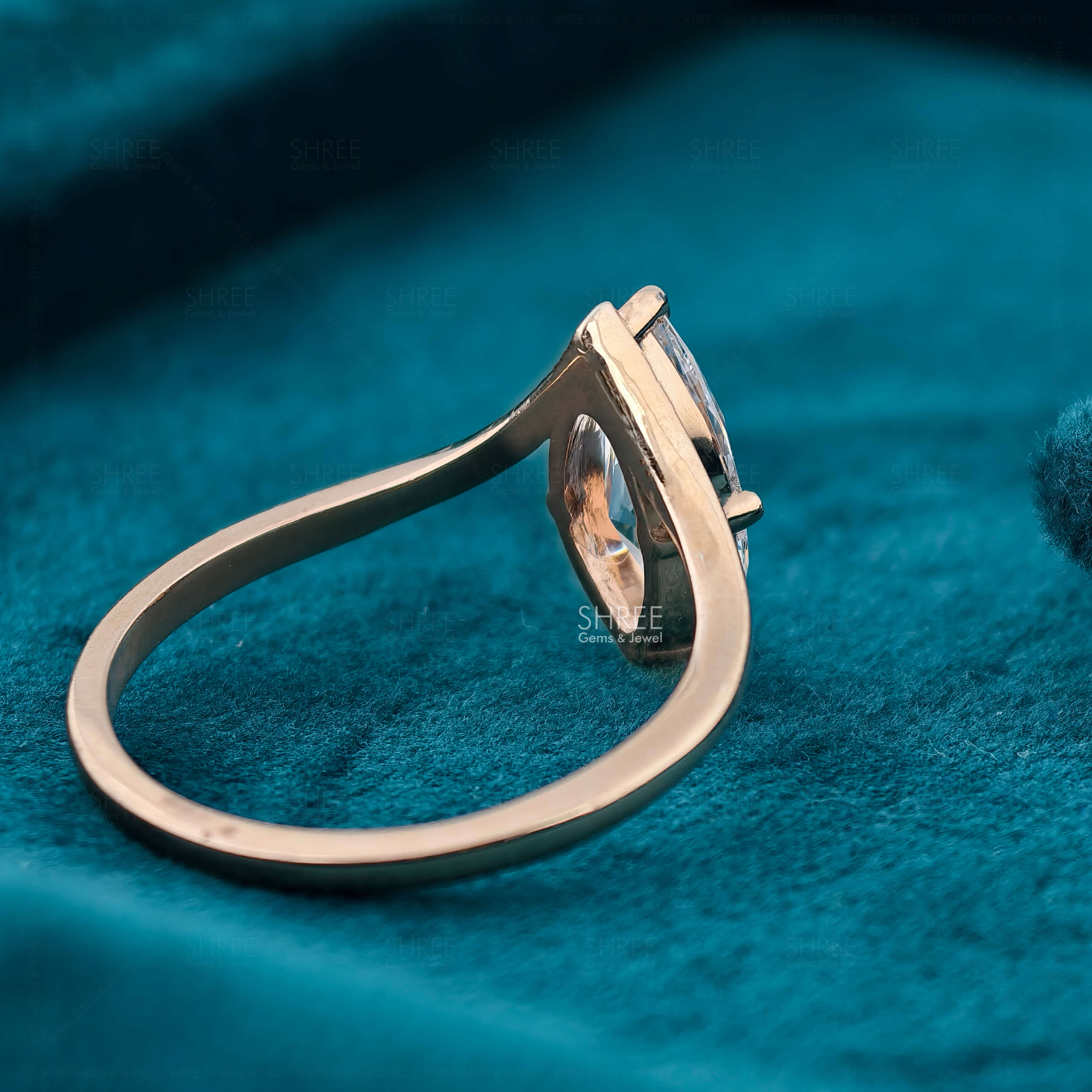 Side angle of 1 Ct Marquise Cut Lab Grown Diamond V-Band Solitaire Ring