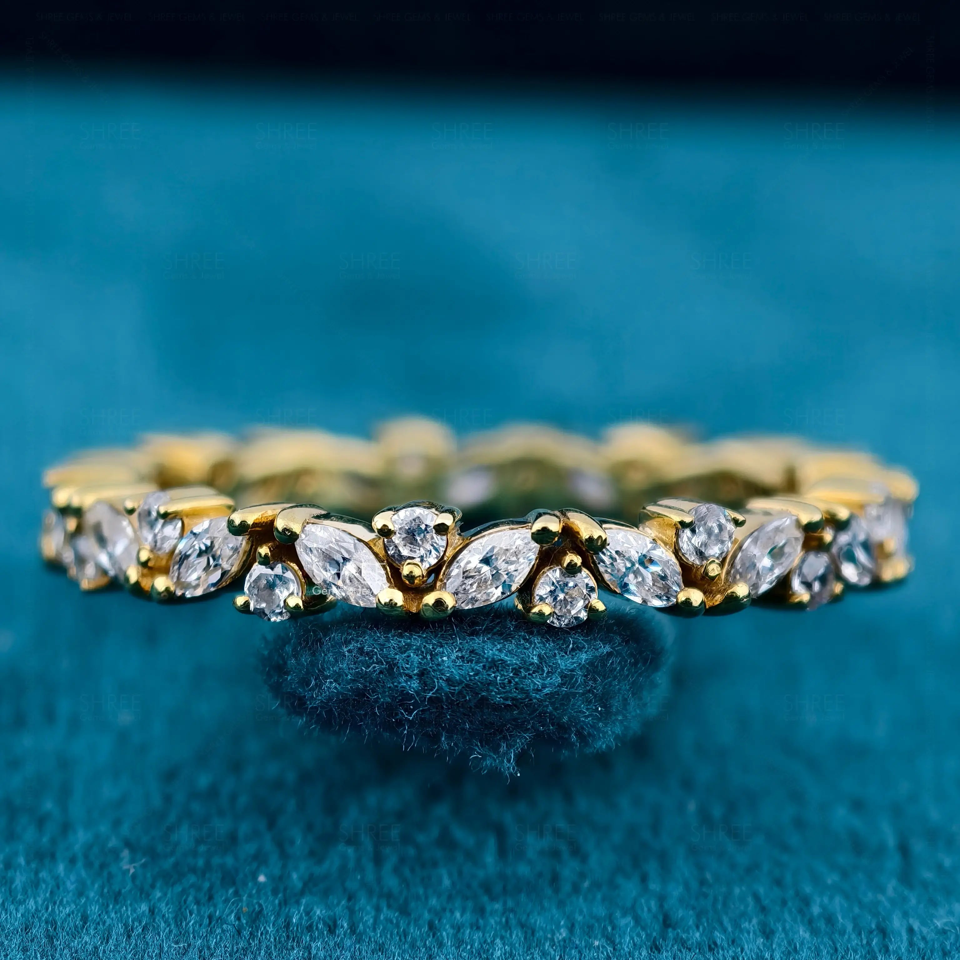 Front View Of 1 Ct Marquise and Round Cut Lab Grown Diamond Wedding Band