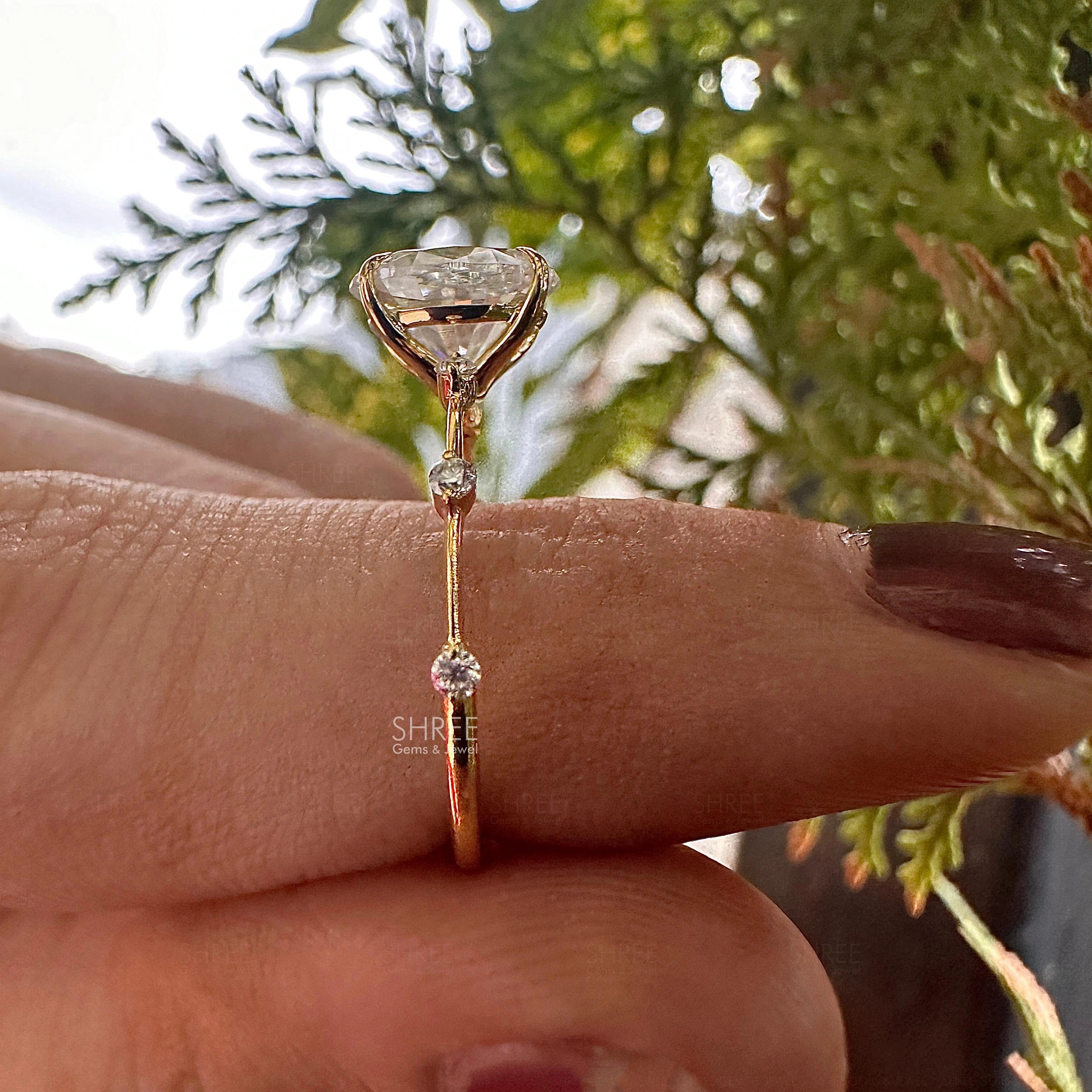 Side View of Oval Lab Diamond Engagement Ring​

