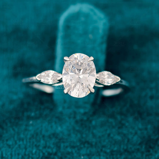 Front View of 1 Ct Oval Diamond Three Stone Ring