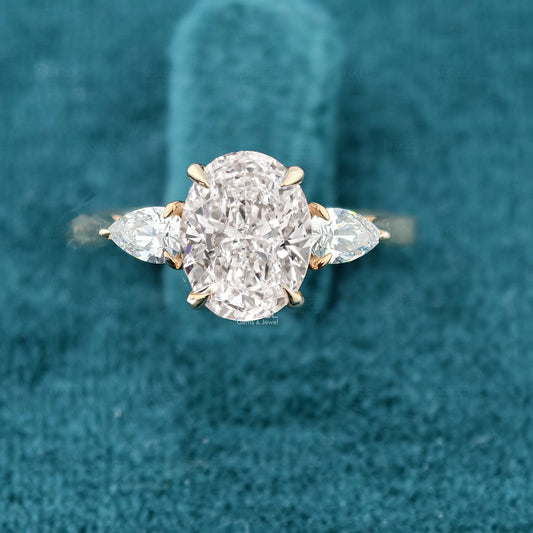 Front View of 1 Ct Oval Cut Lab Grown Diamond Ring with Pear Side Stones
