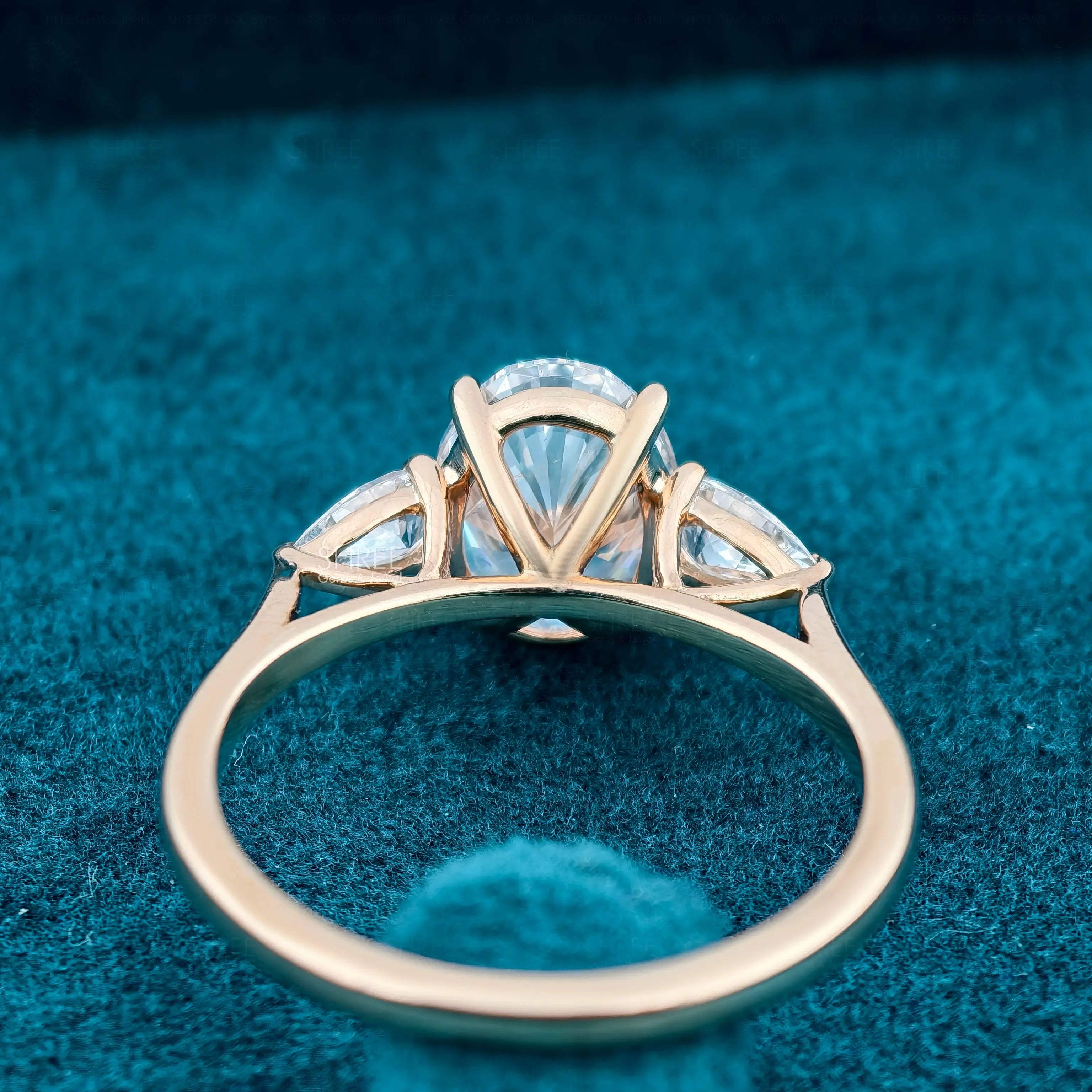 Angled View of Oval Cut Three Stone Lab Diamond Ring