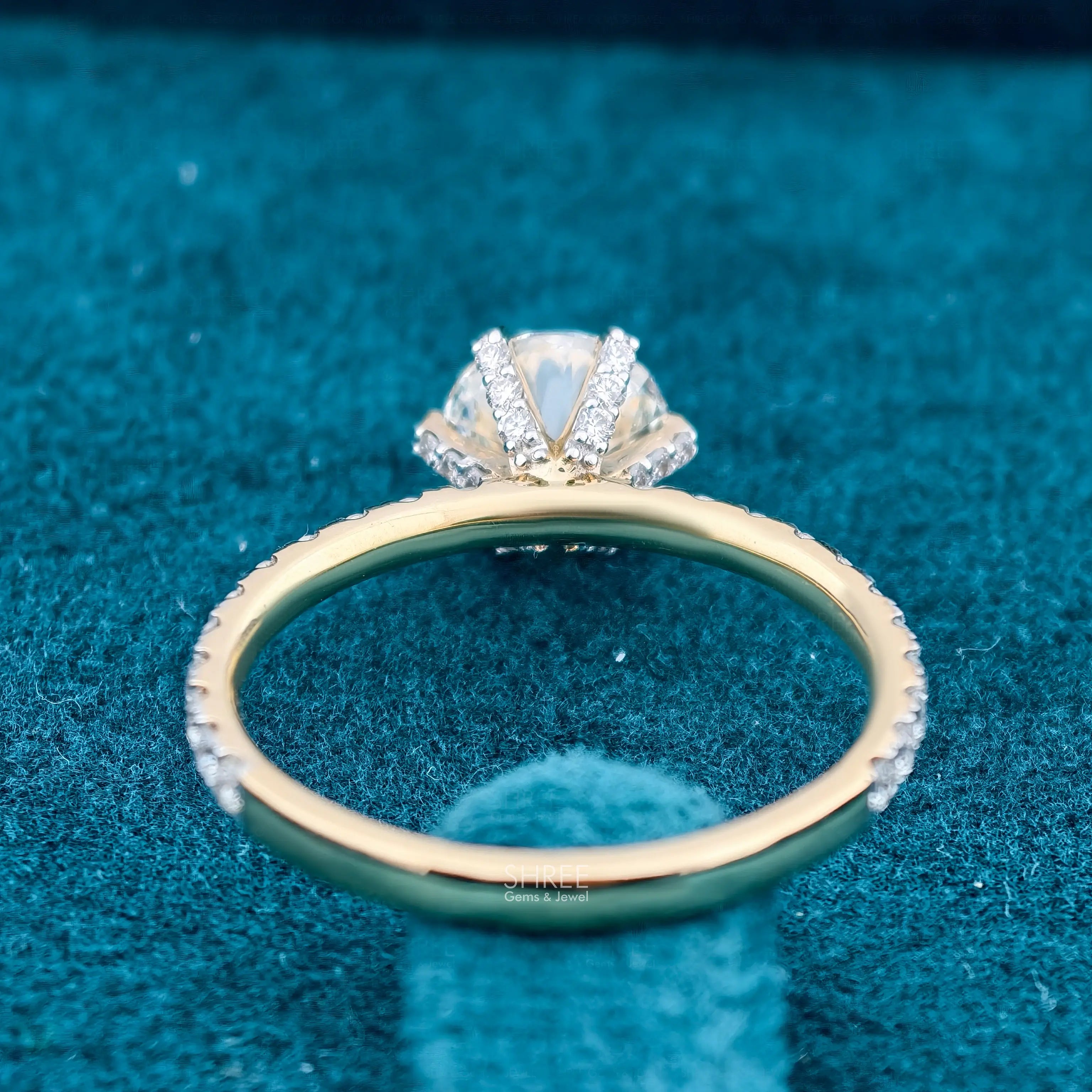 back view of round lab diamond ring