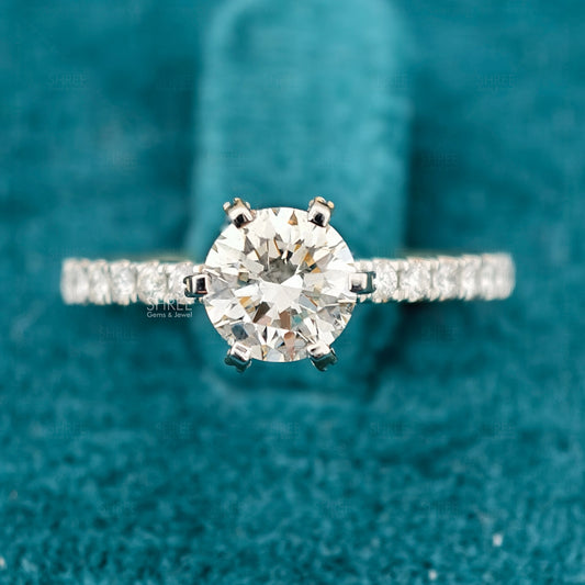 front view of 1ct  lab grown round diamond engagement ring​
