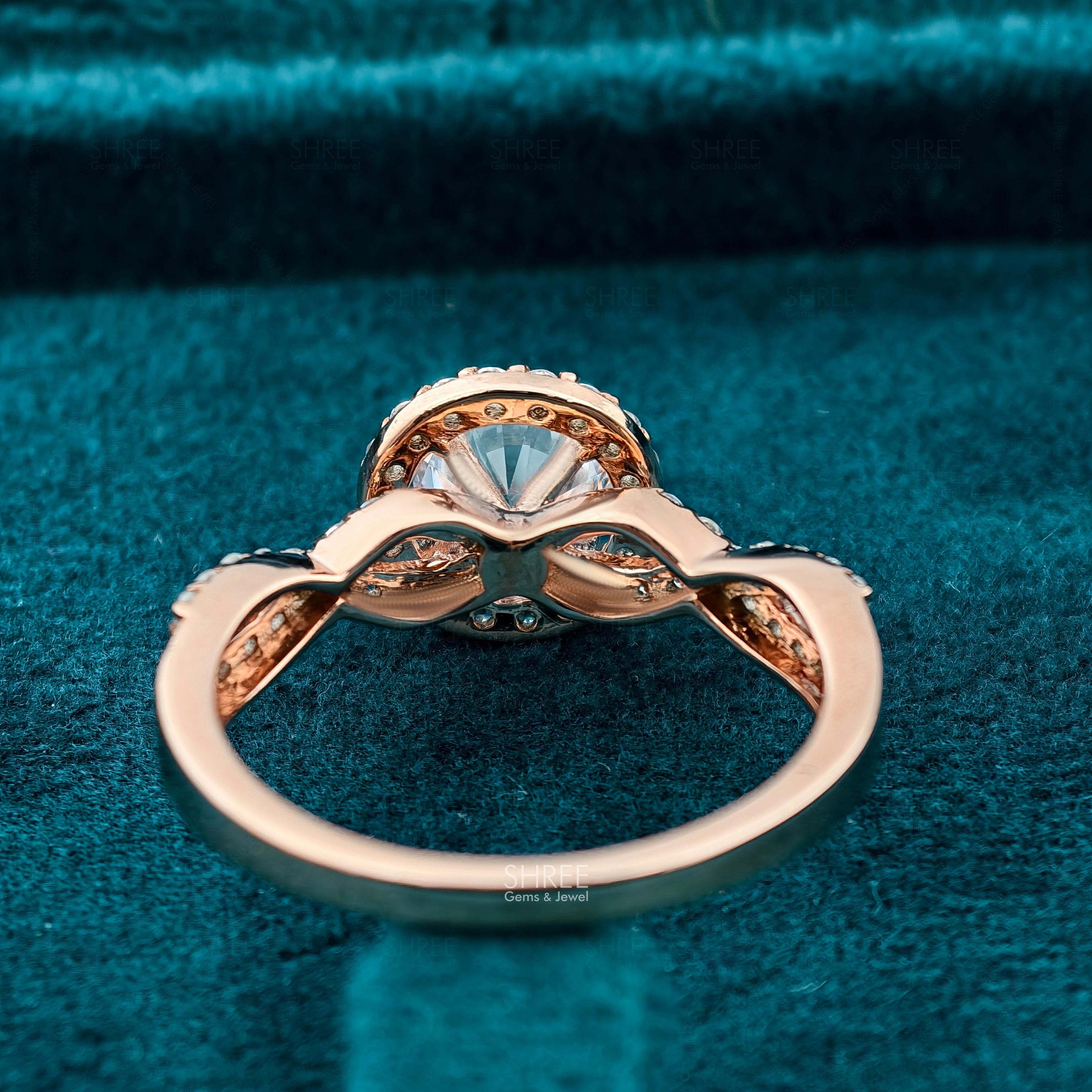 Back Side View of 1 Ct Round Diamond Twisted Halo Engagement Ring