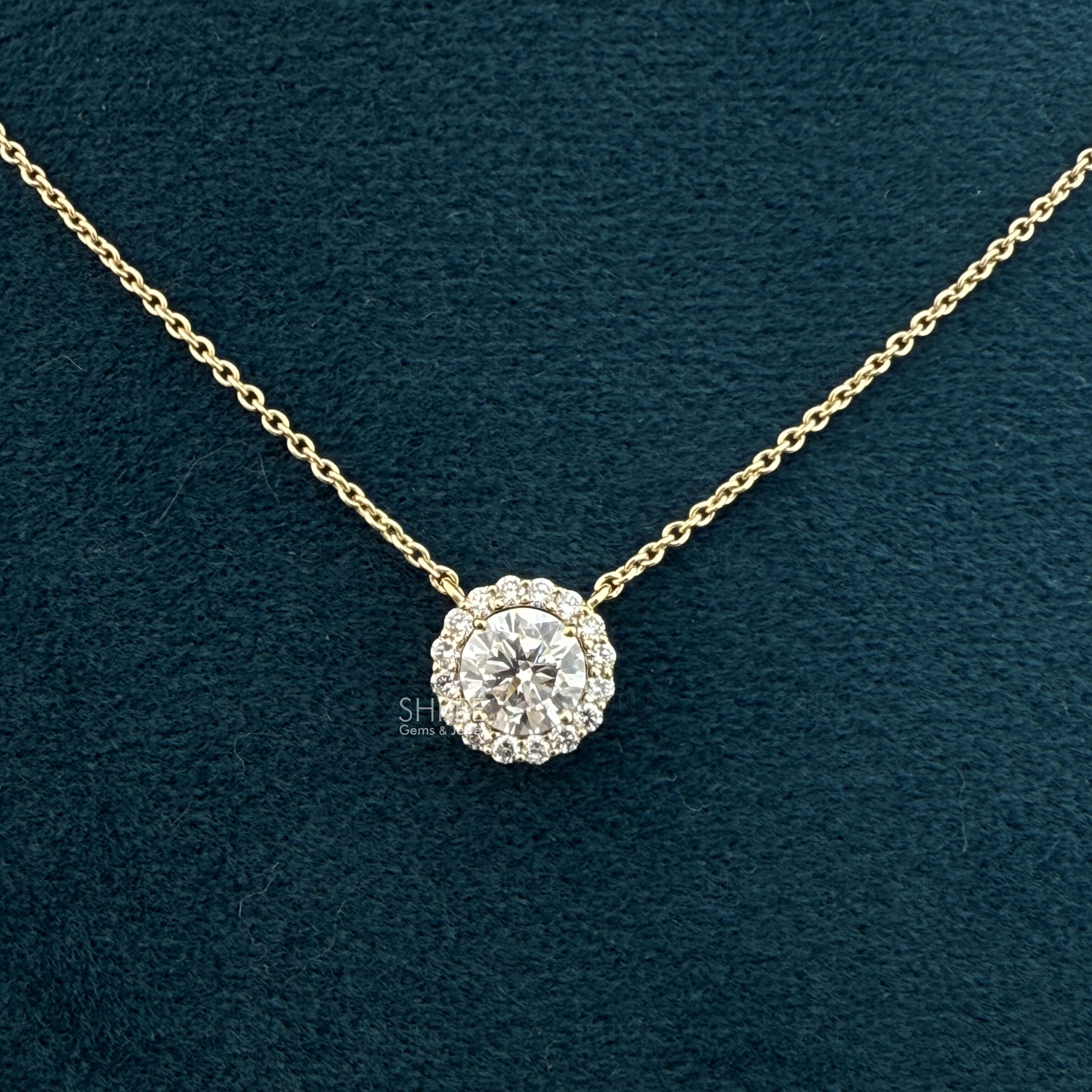 front view of halo diamond necklace
