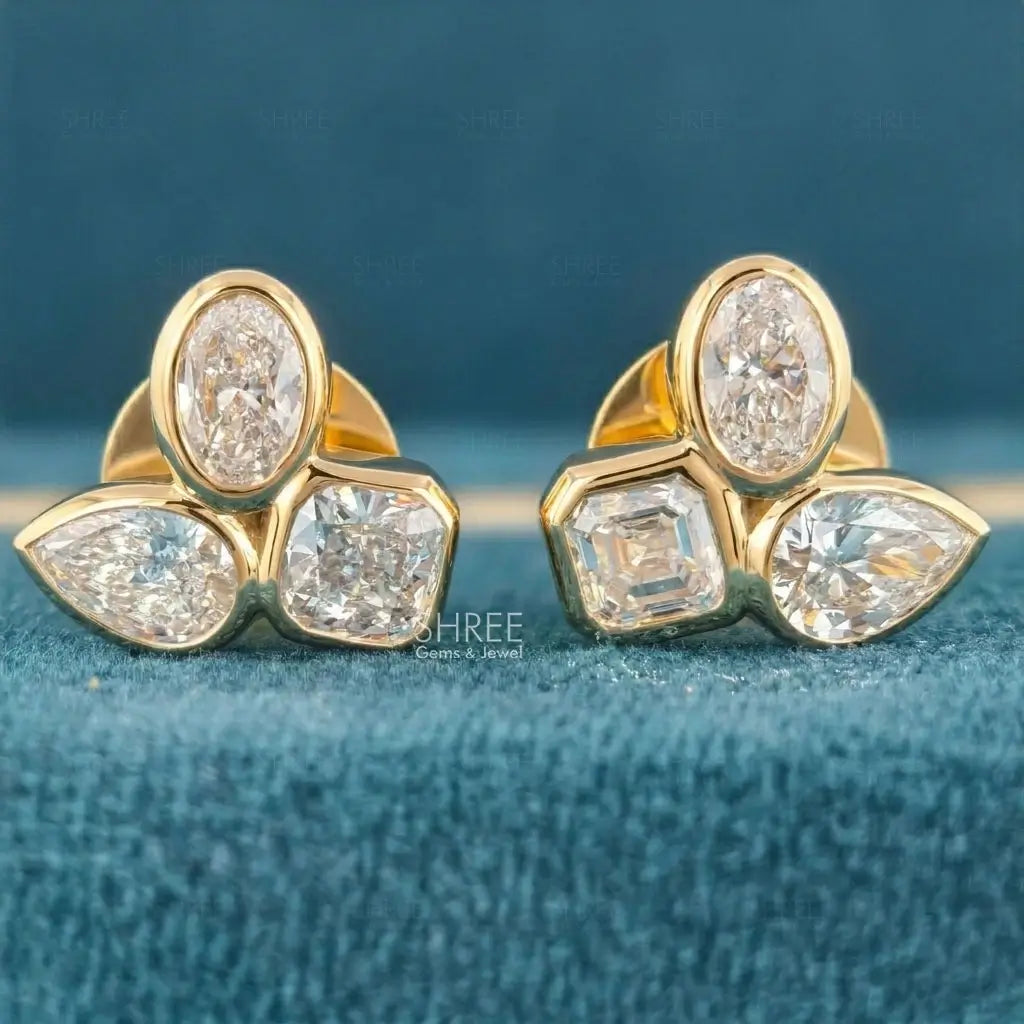 front view of bezel set diamond earrings