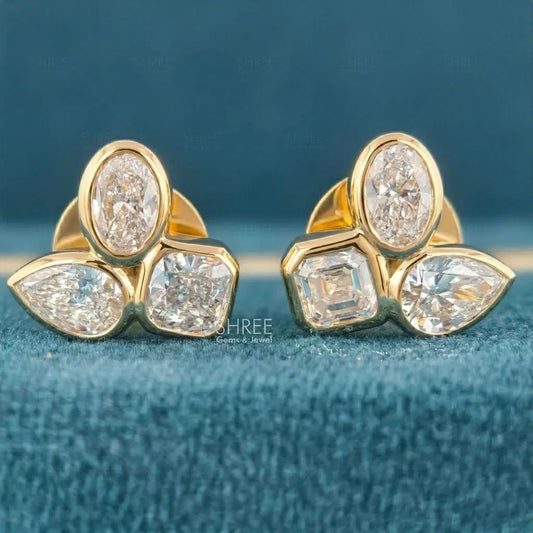 front view of bezel set diamond earrings