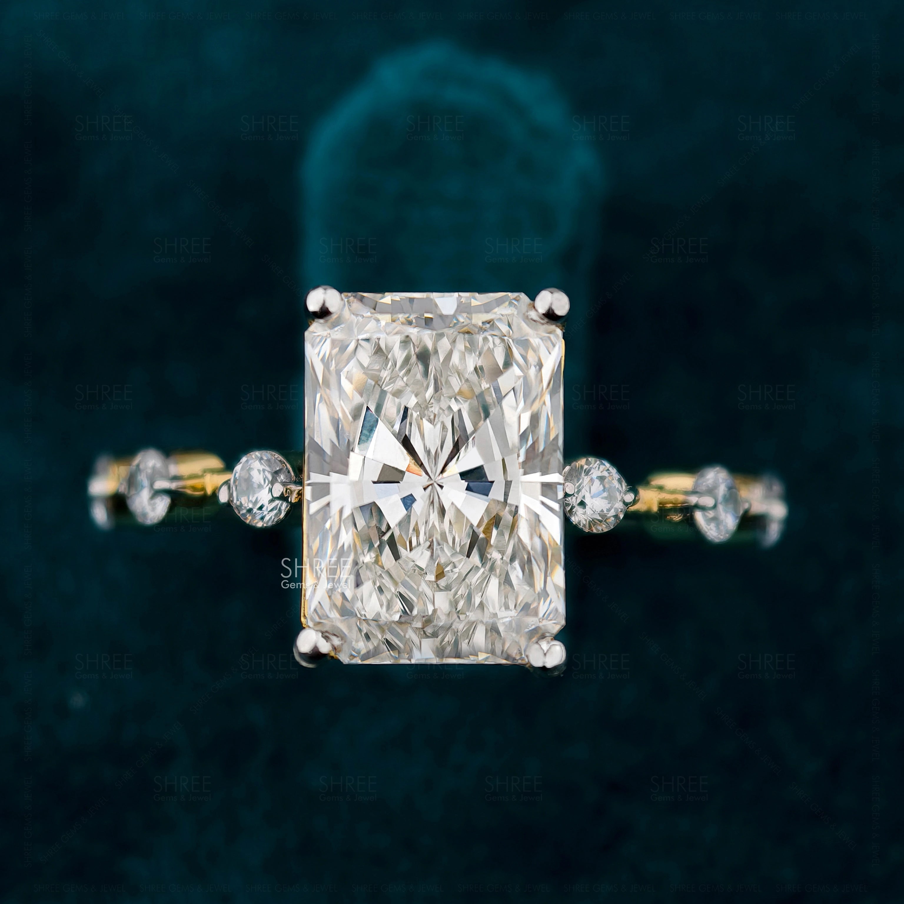 Front View Of 2.50 Ct Radiant Cut 7 Stone Lab Diamond Ring