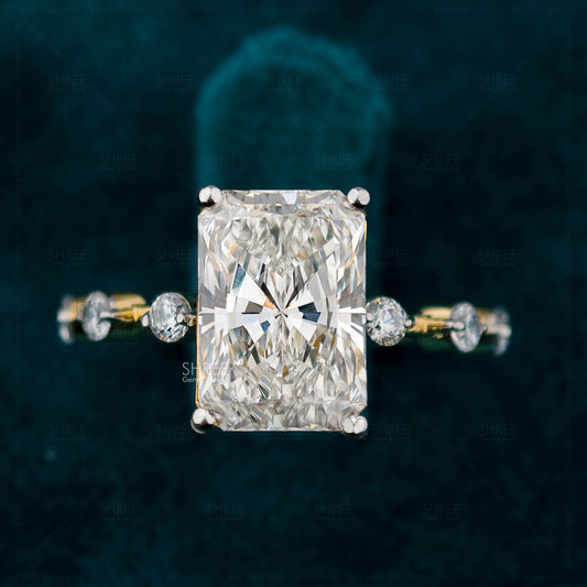 Front View Of 2.50 Ct Radiant Cut 7 Stone Lab Diamond Ring