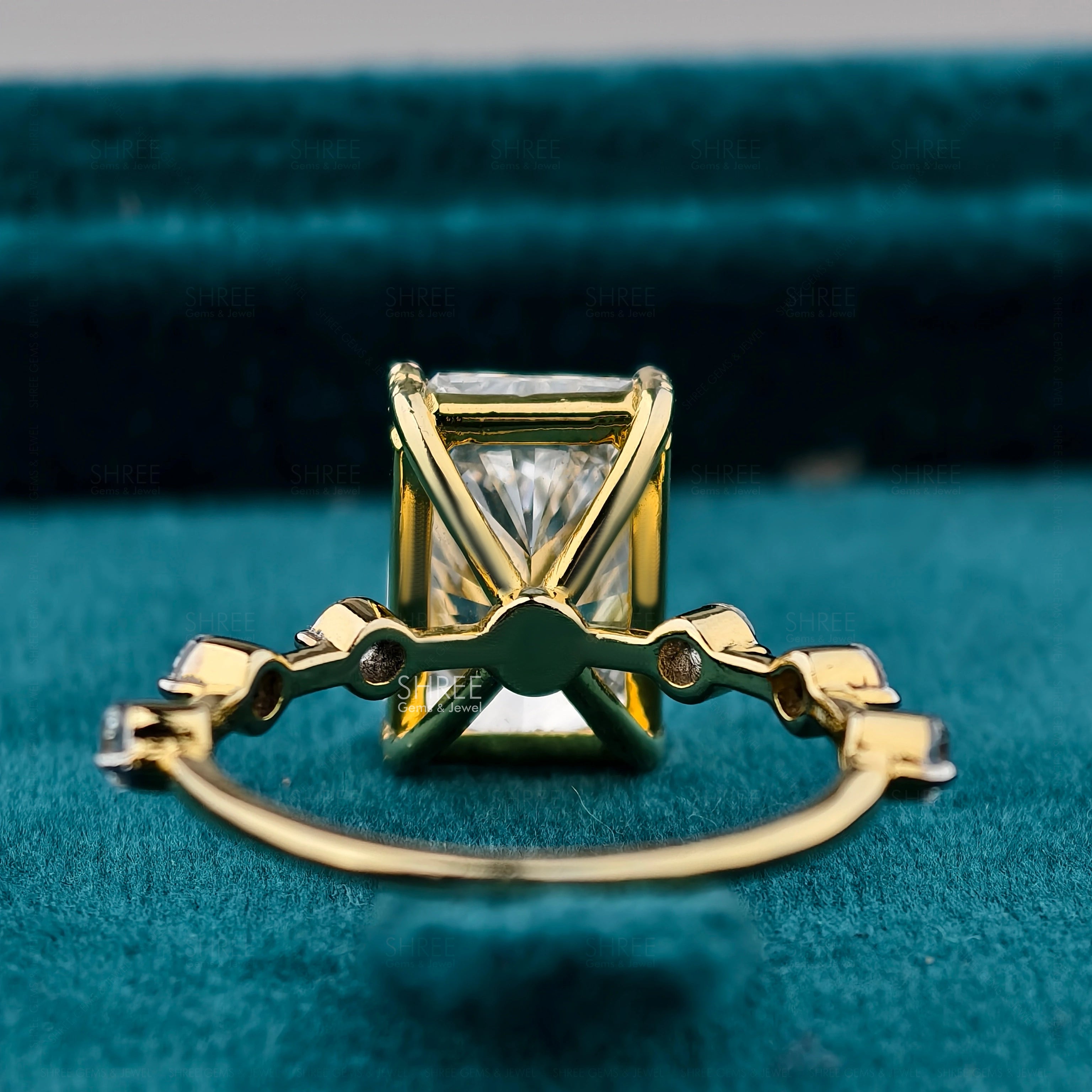 Back View of Radiant Cut Diamond Engagement Ring​

