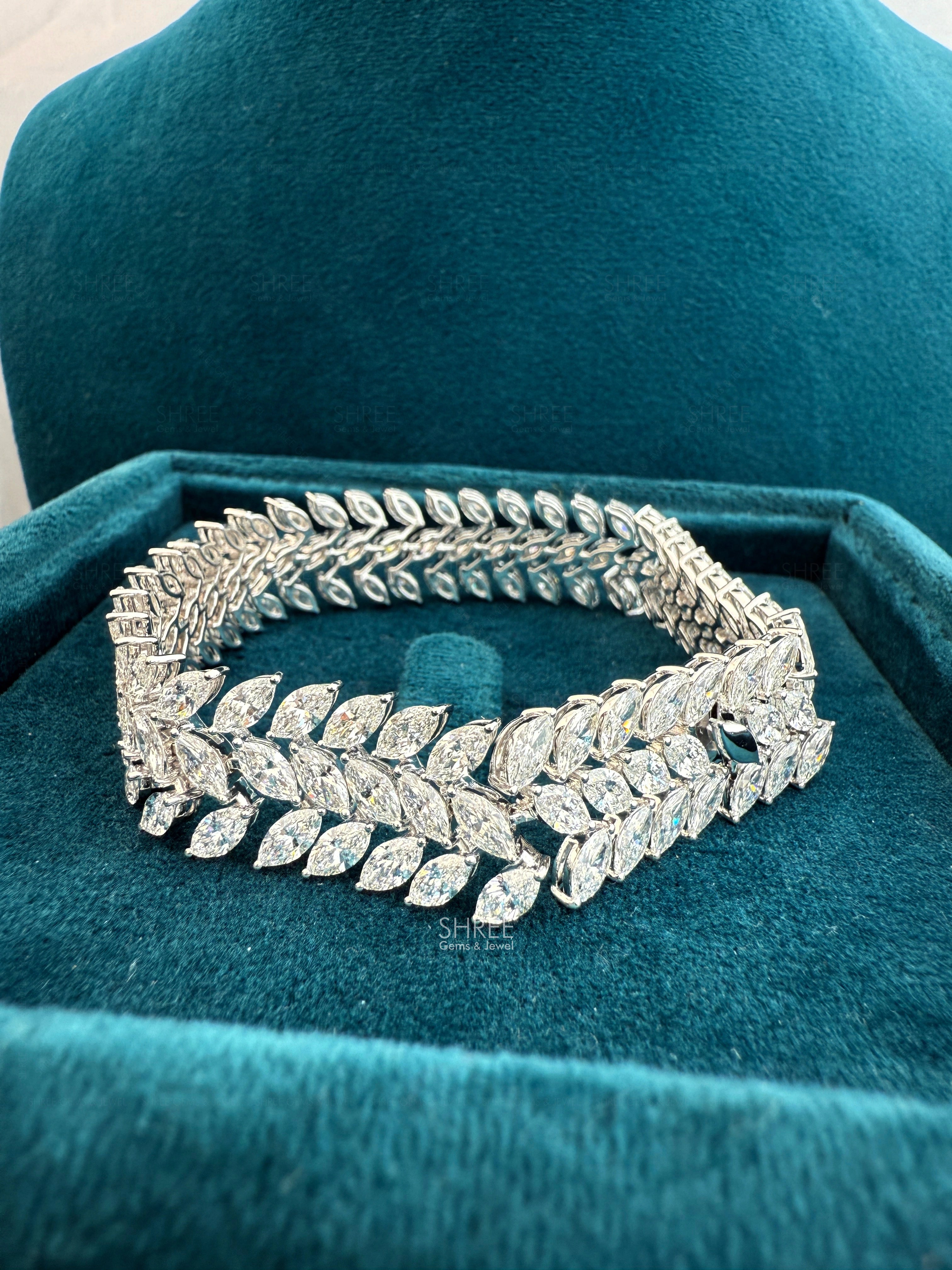 Full View of Marquise Cut Lab Grown Diamond Tennis Bracelet​
