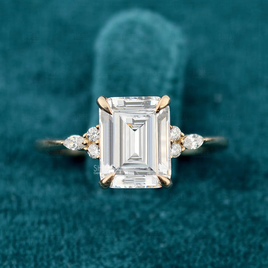 Front View of 2 Carat Emerald Cut Lab Diamond Engagement Ring