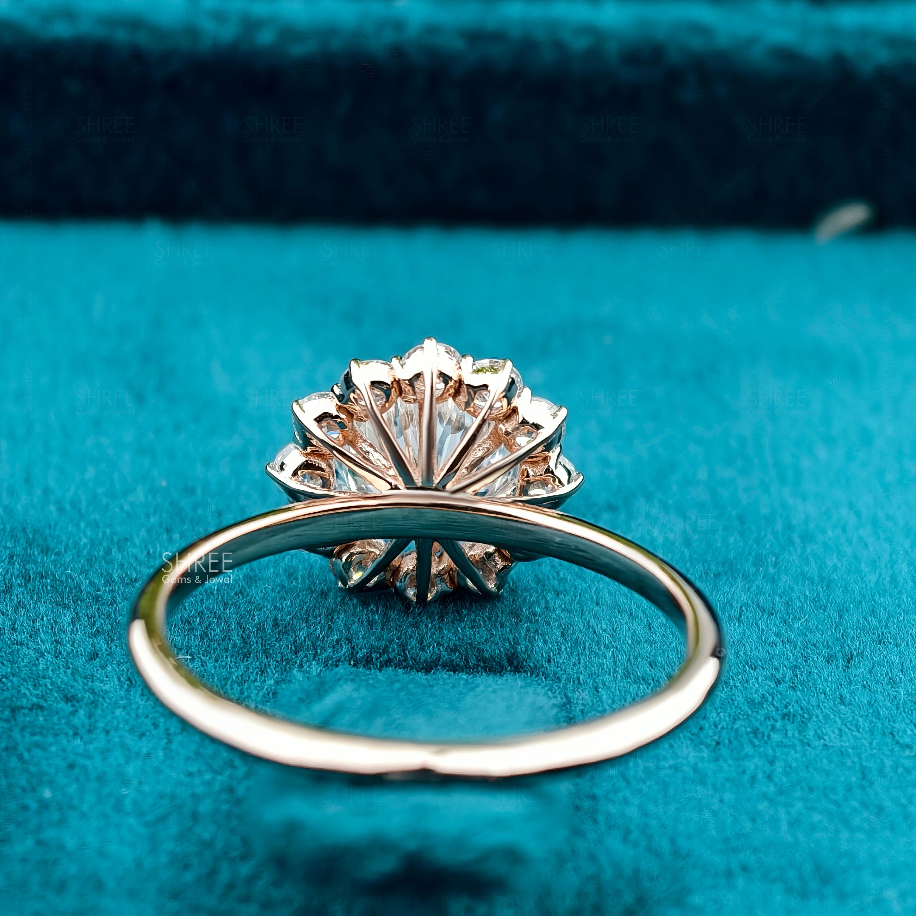 Back side view of 2 Carat Flower Halo Diamond Engagement Ring