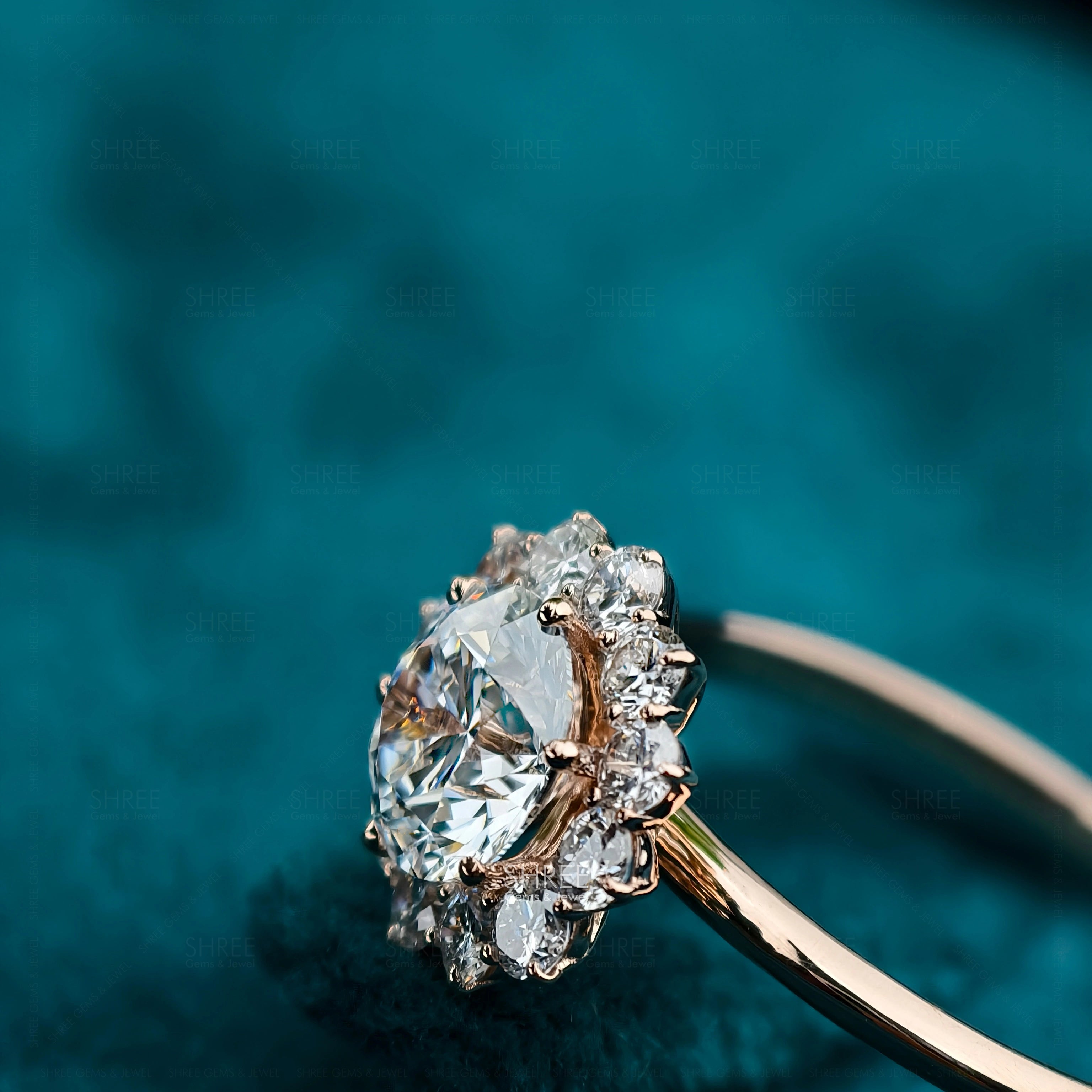 Side view of 2 Carat Flower Halo Diamond Engagement Ring
