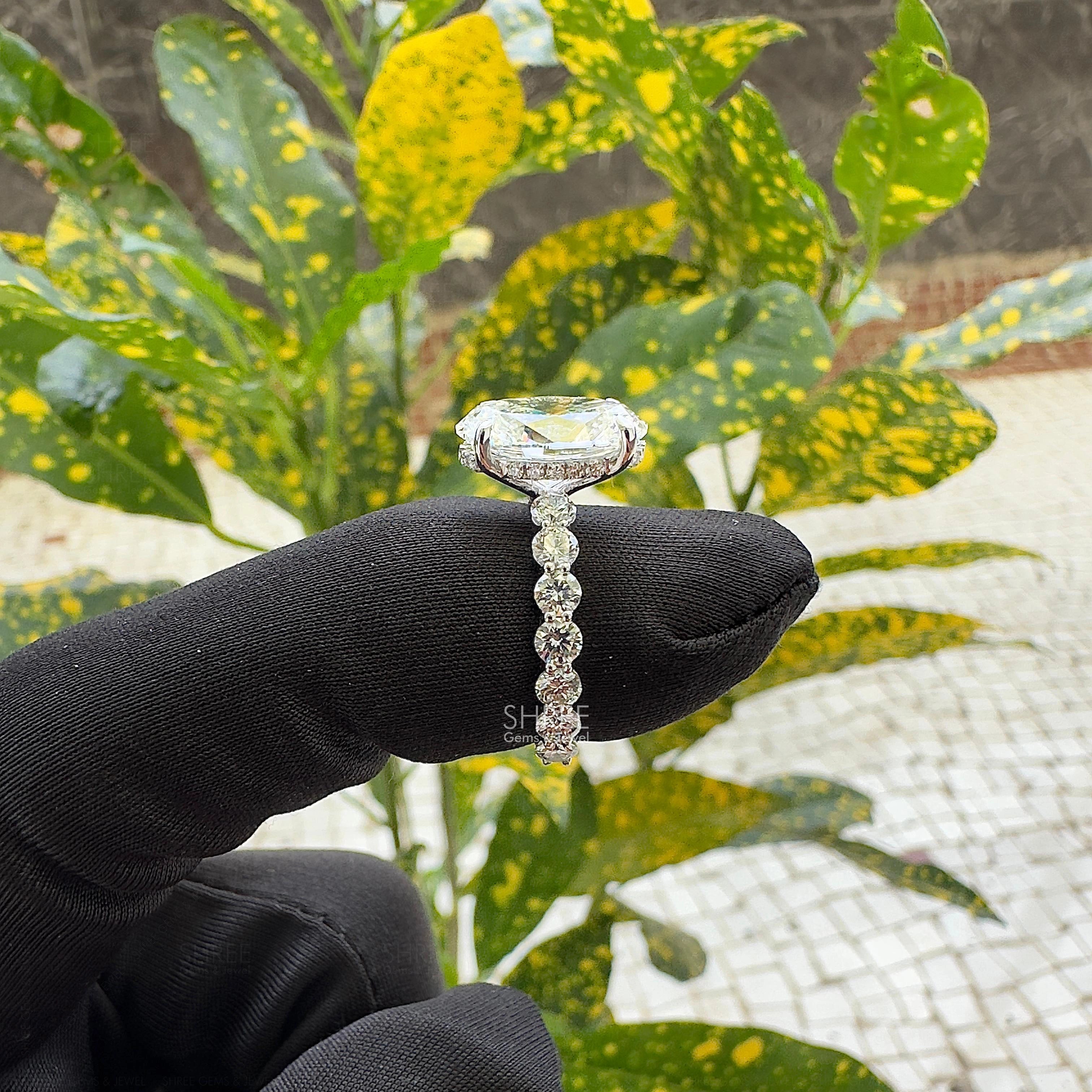 Side view of 2 Carat Oval Hidden Halo Engagement Ring for Women