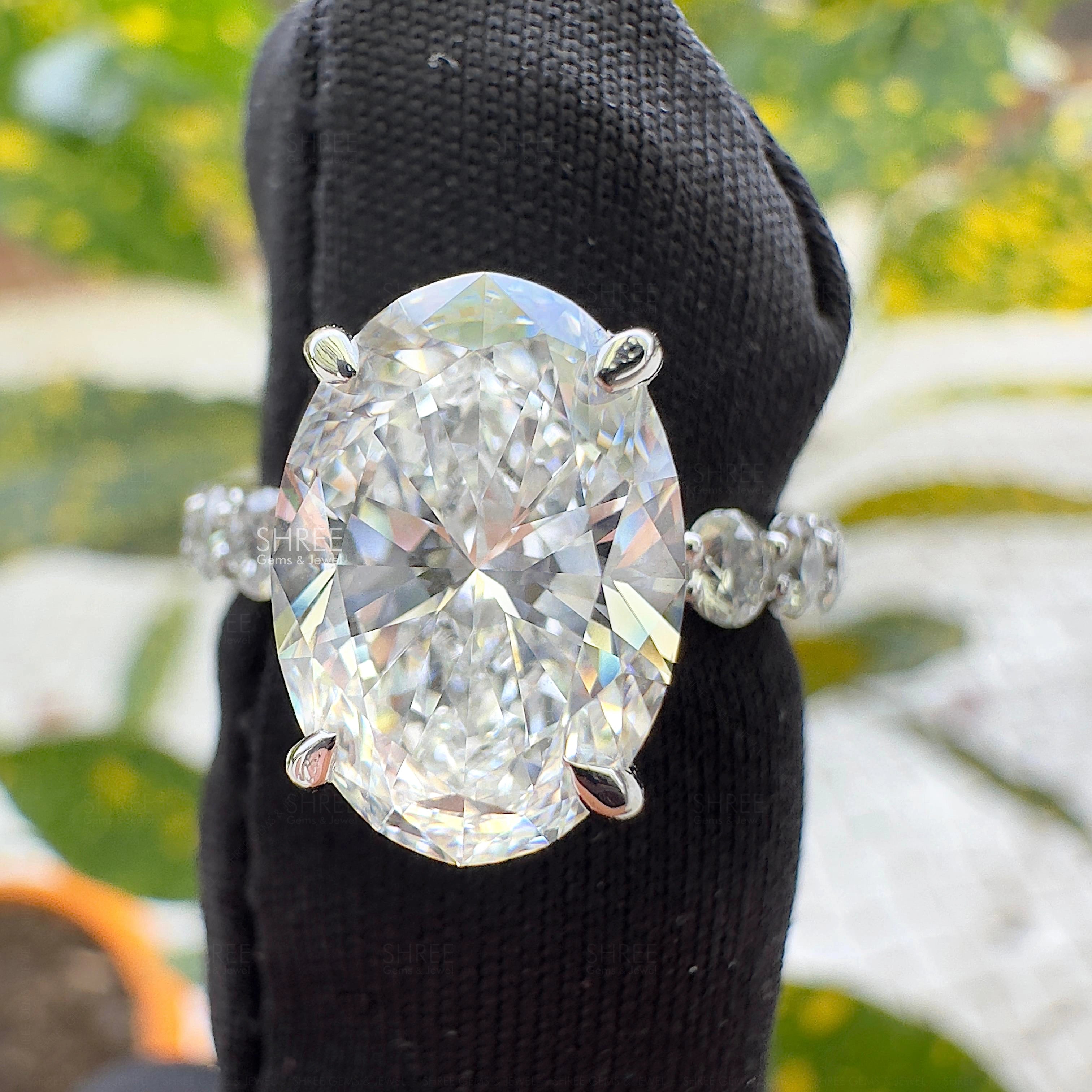 Close up view of 2 Carat Oval Hidden Halo Engagement Ring for Women