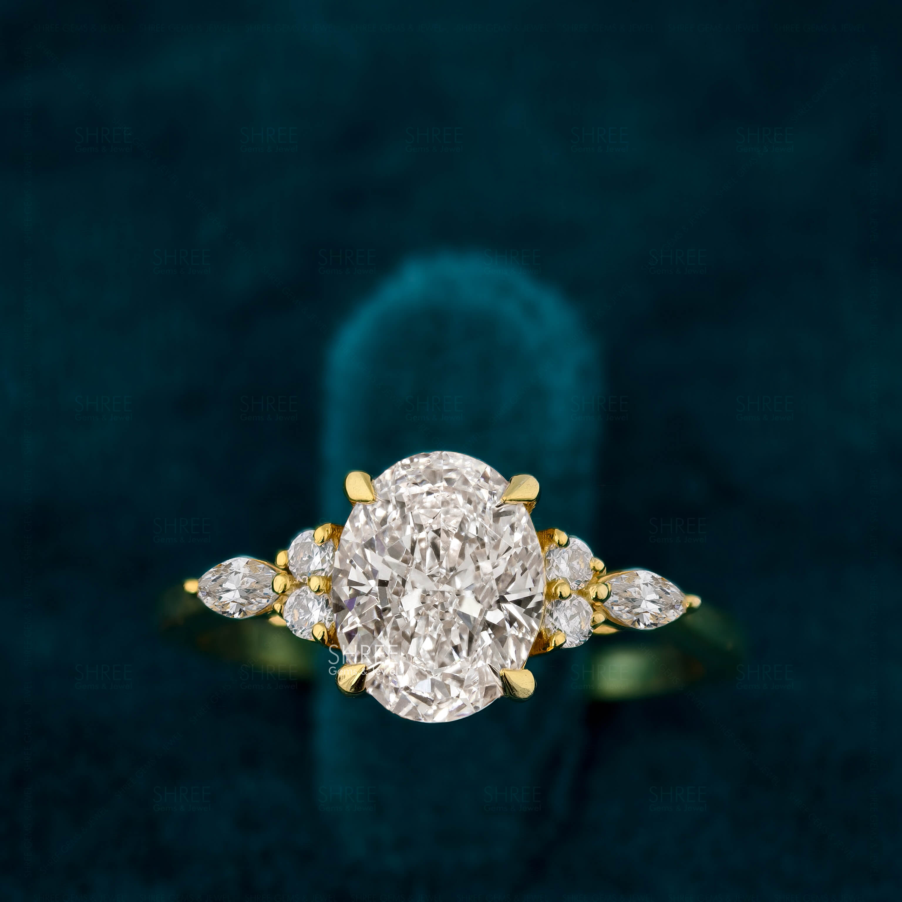 Front View Of 2 Carat Oval Lab Grown Diamond Engagement Ring