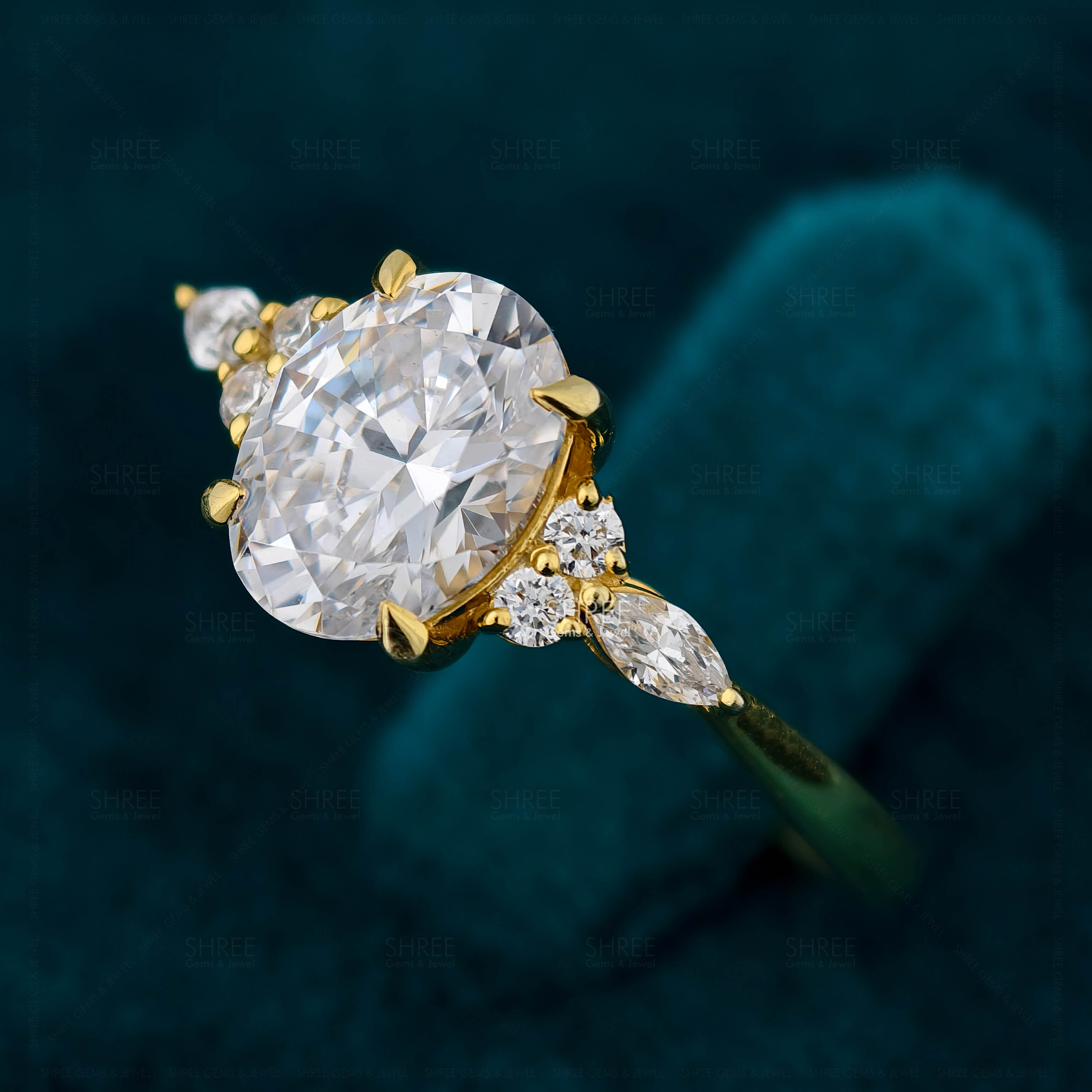 Close up View Of 2 Carat Oval Lab Grown Diamond Engagement Ring